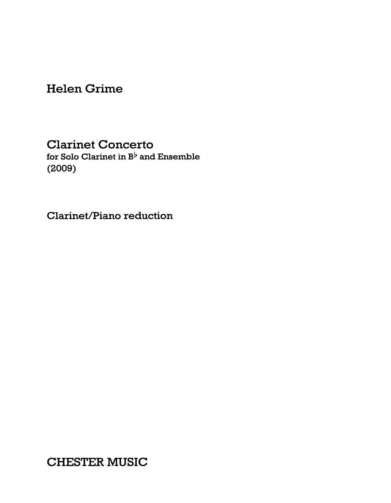 Helen Grime Clarinet Concerto piano reduction cover