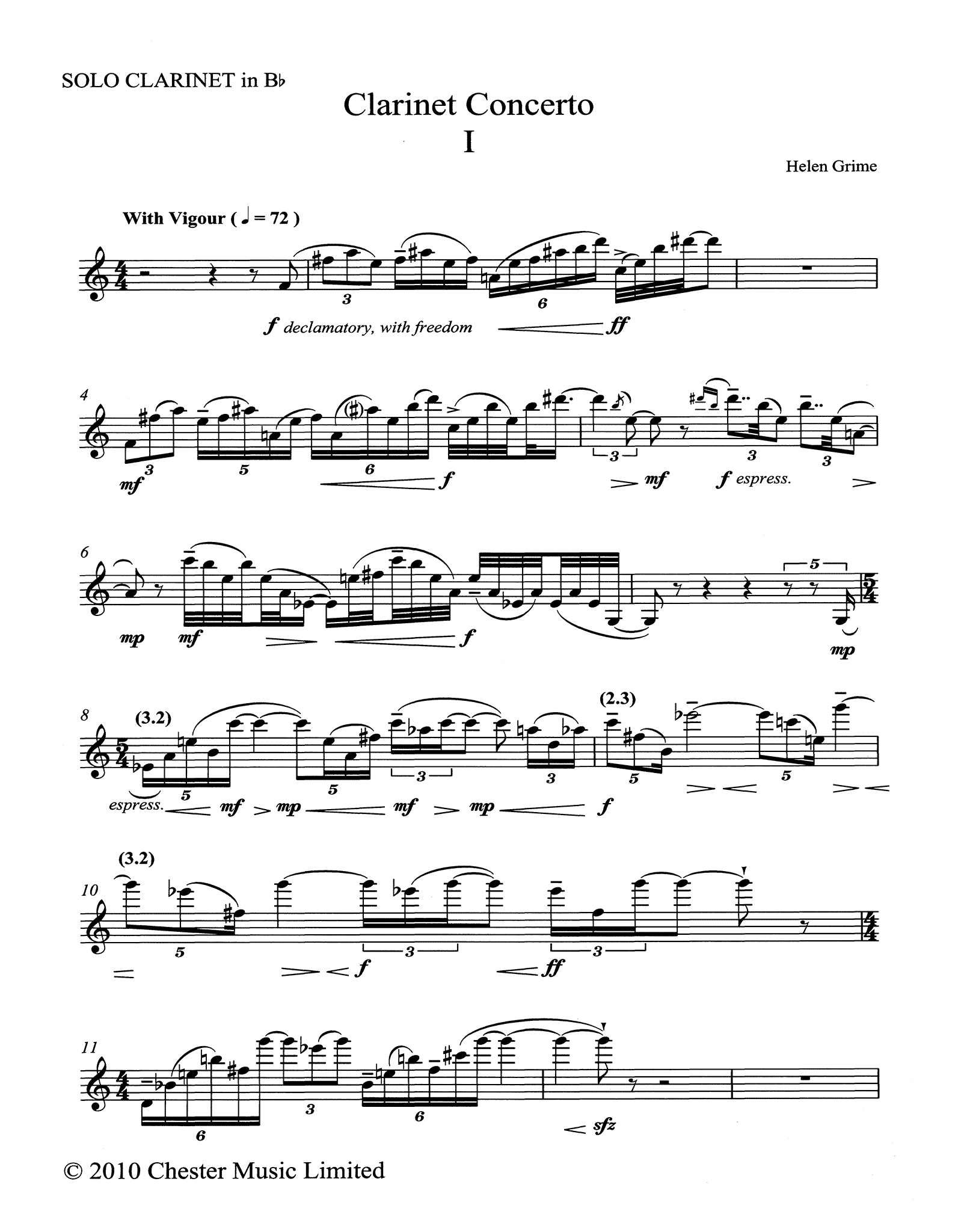 Helen Grime Clarinet Concerto piano reduction solo part