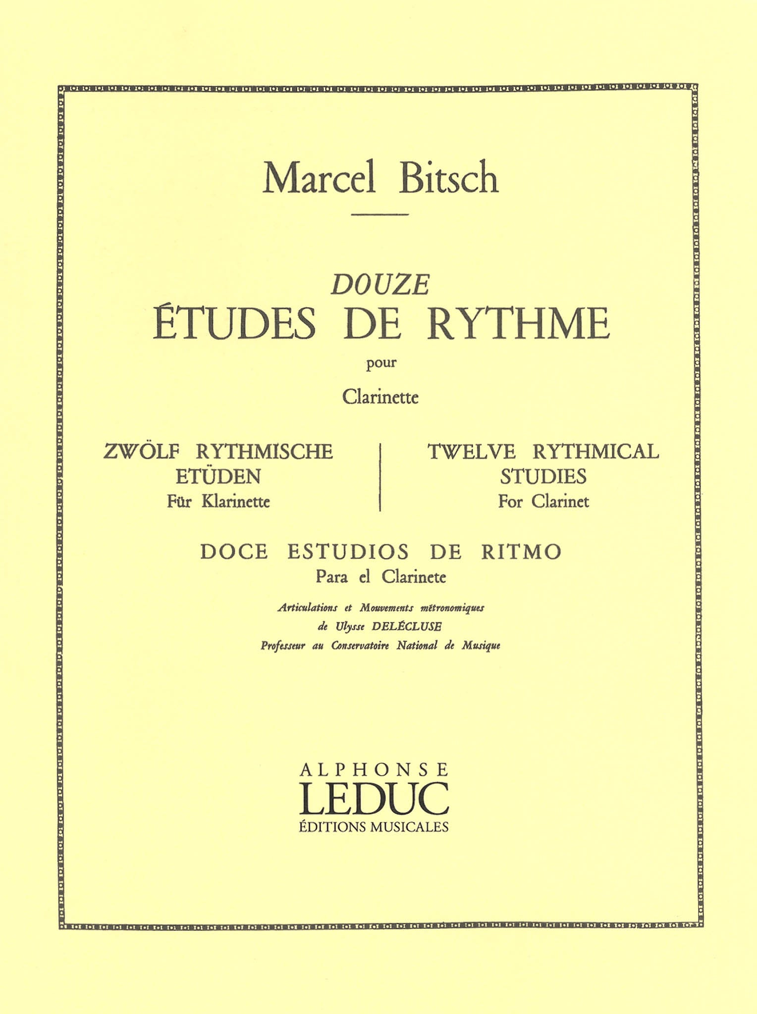 Marcel Bitsch 12 Études de rhythme for clarinet cover