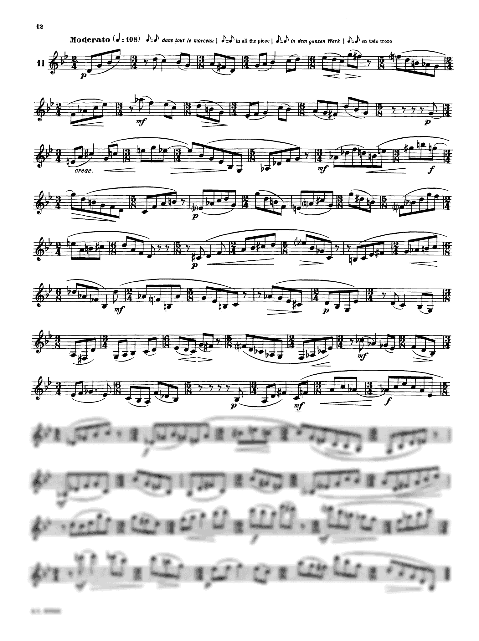 Marcel Bitsch 12 Études de rhythme for clarinet no. 11