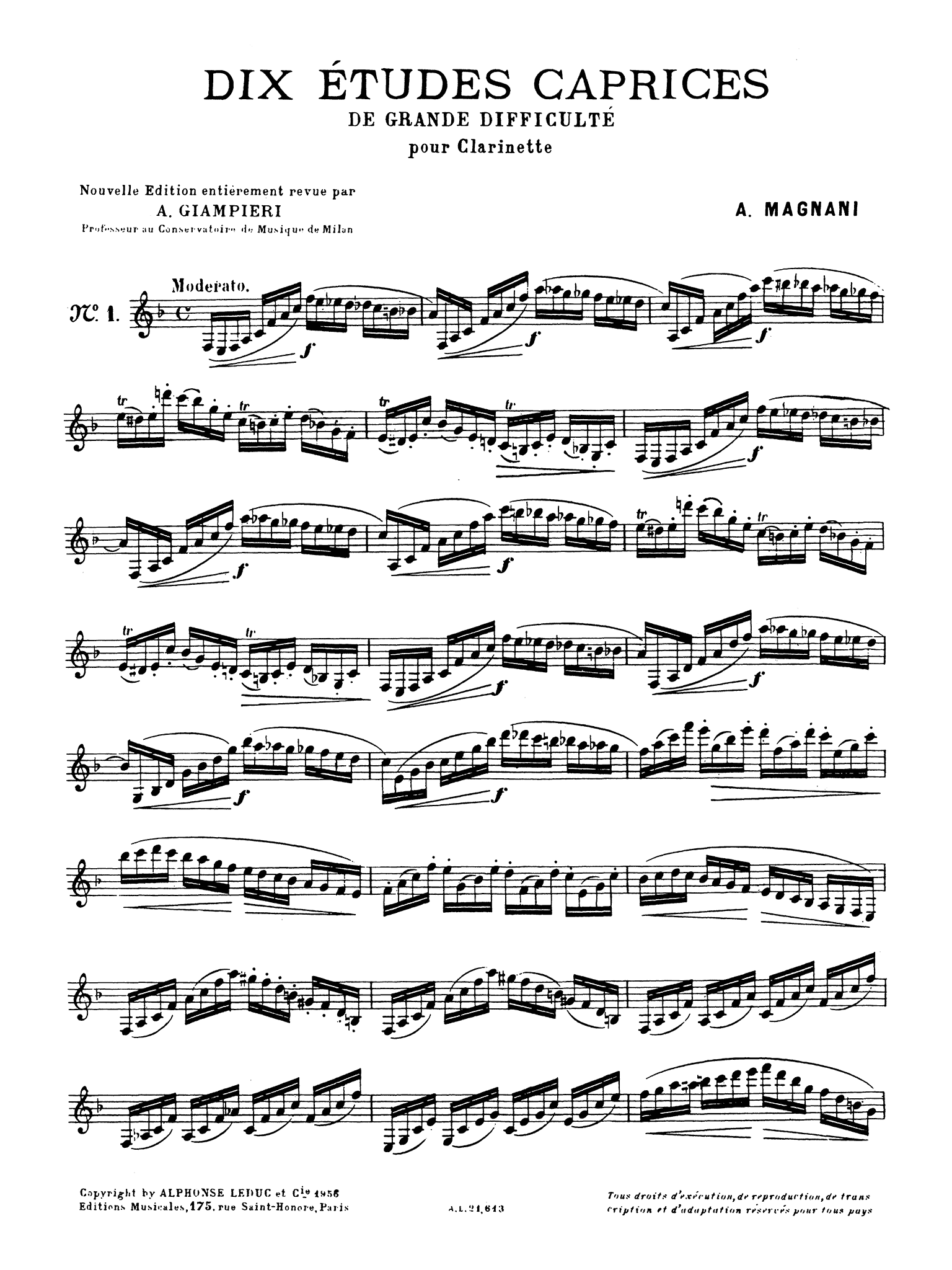Magnani 10 Studi Capriccio of Great Difficulty for Clarinet No. 1