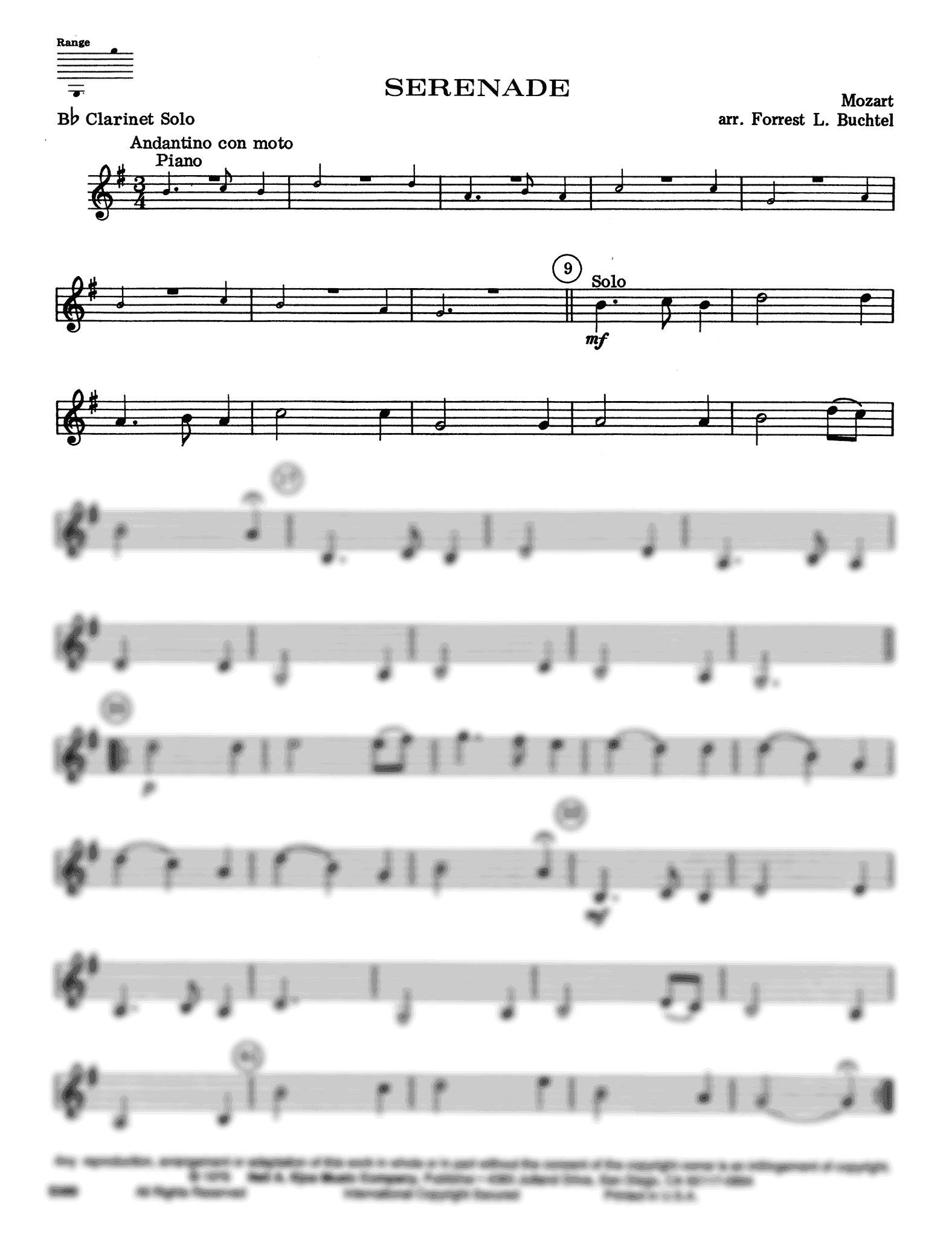 Movement 1 from Piano Sonata No. 11 in A Major, K. 331/300i Clarinet part