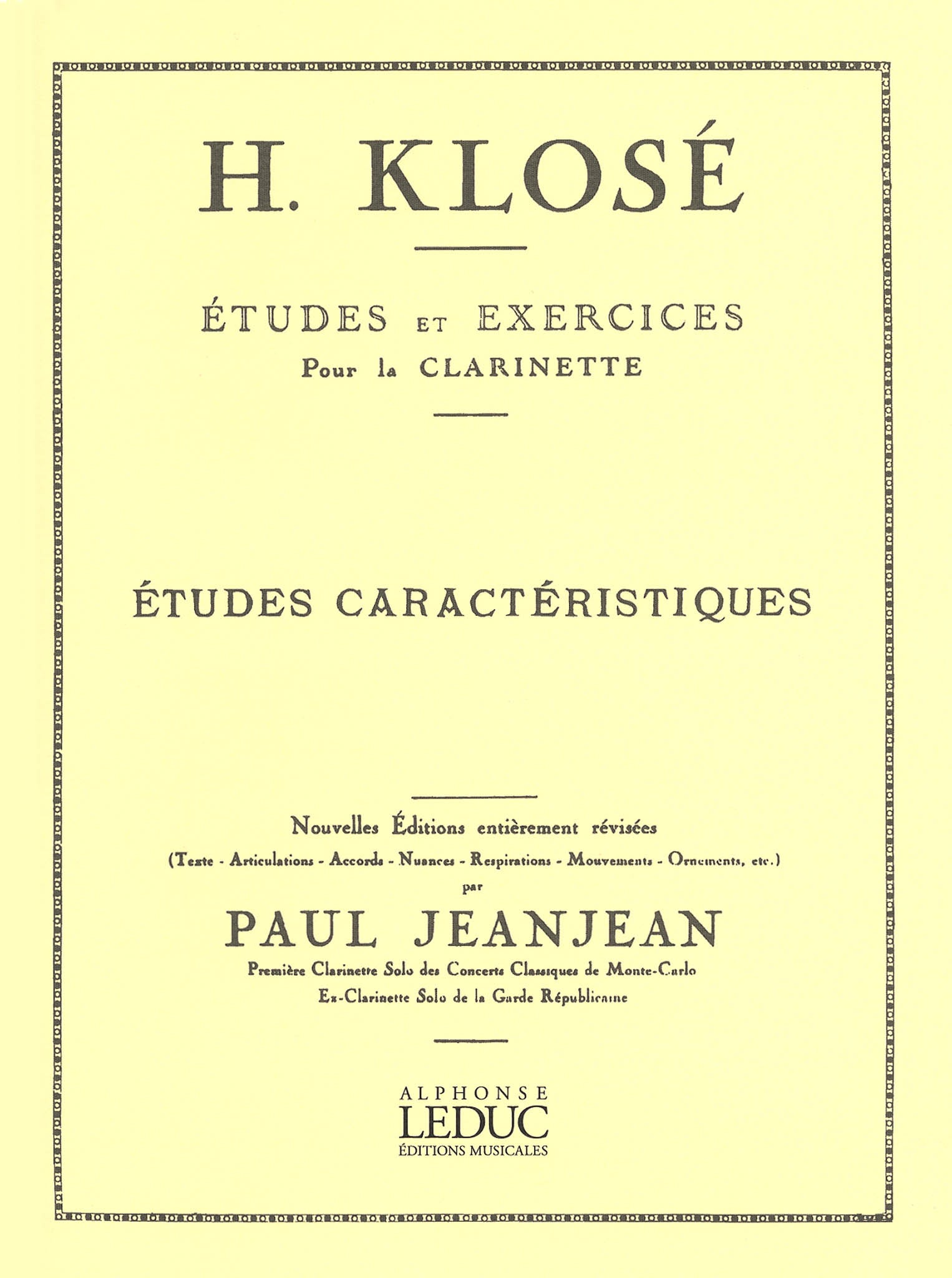 Klosé 20 Characteristic Studies for clarinet cover