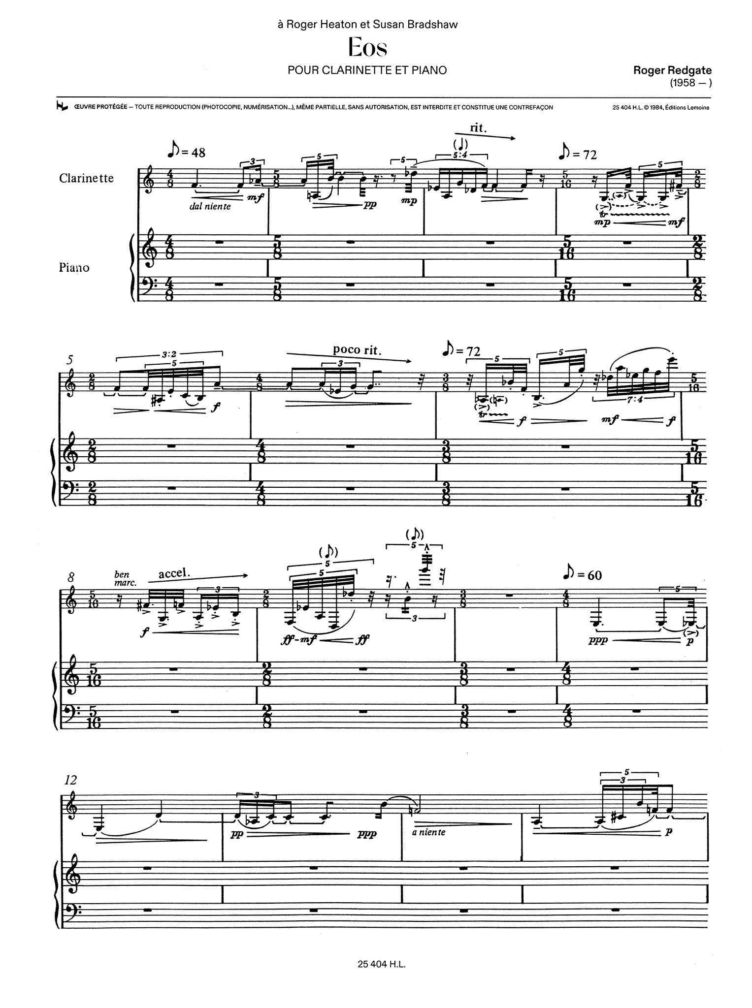 Redgate Eos clarinet and piano score