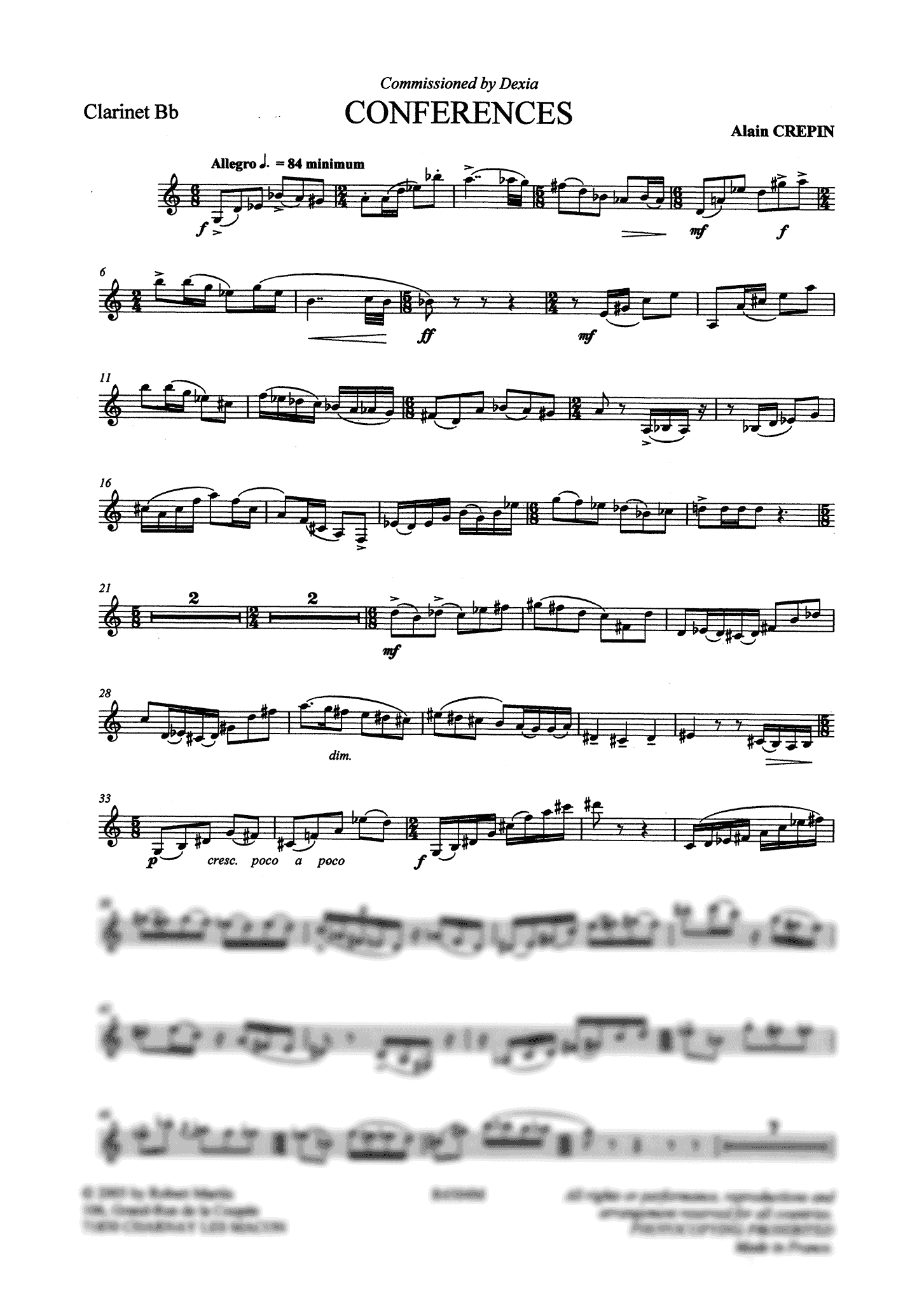 Crepin Conférences clarinet and piano solo part