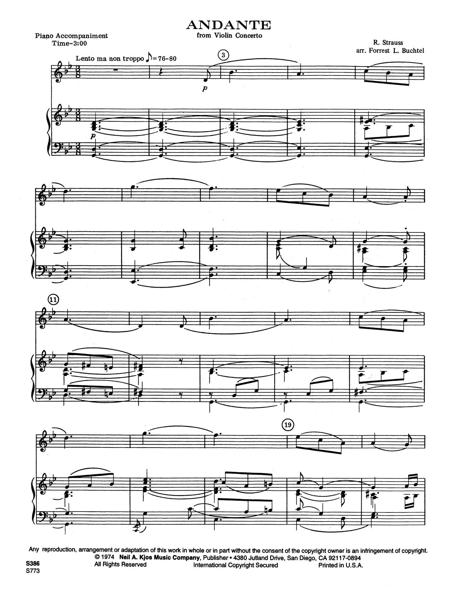 Movement 2 from Violin Concerto in D Minor, Op. 8 Score