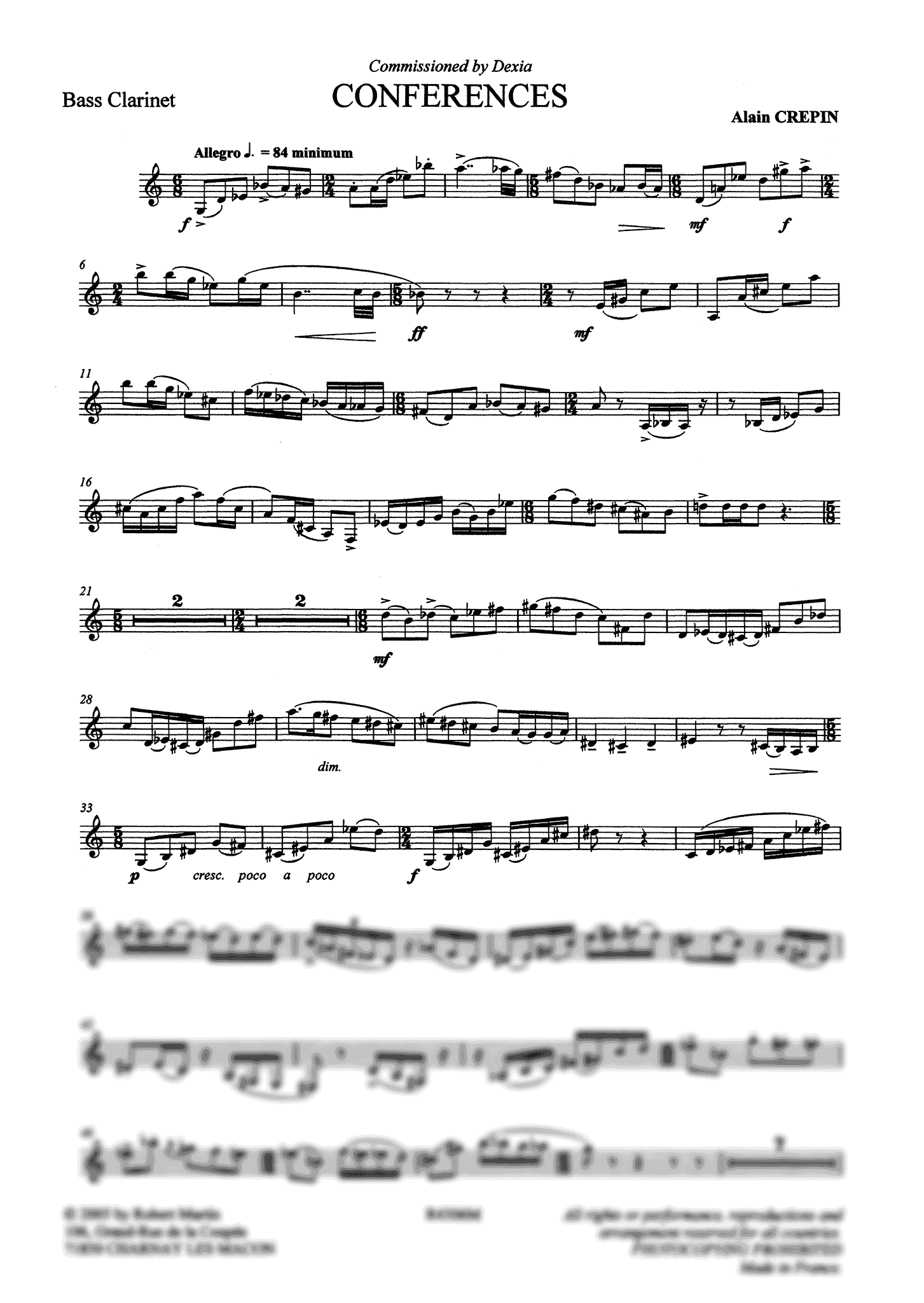 Crepin Conférences bass clarinet & piano solo part