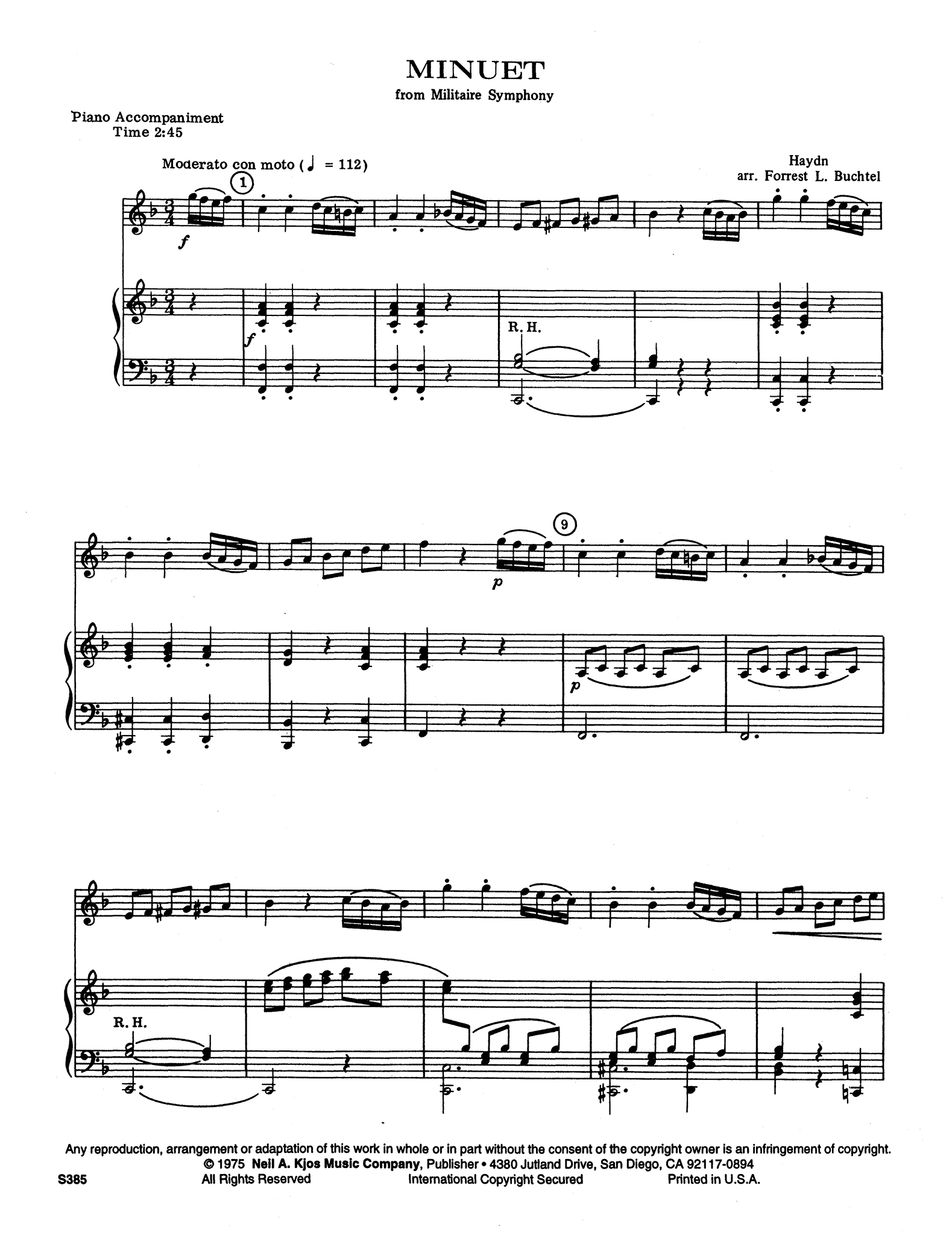 Minuet, from Symphony No. 100 ‘Military’ Score