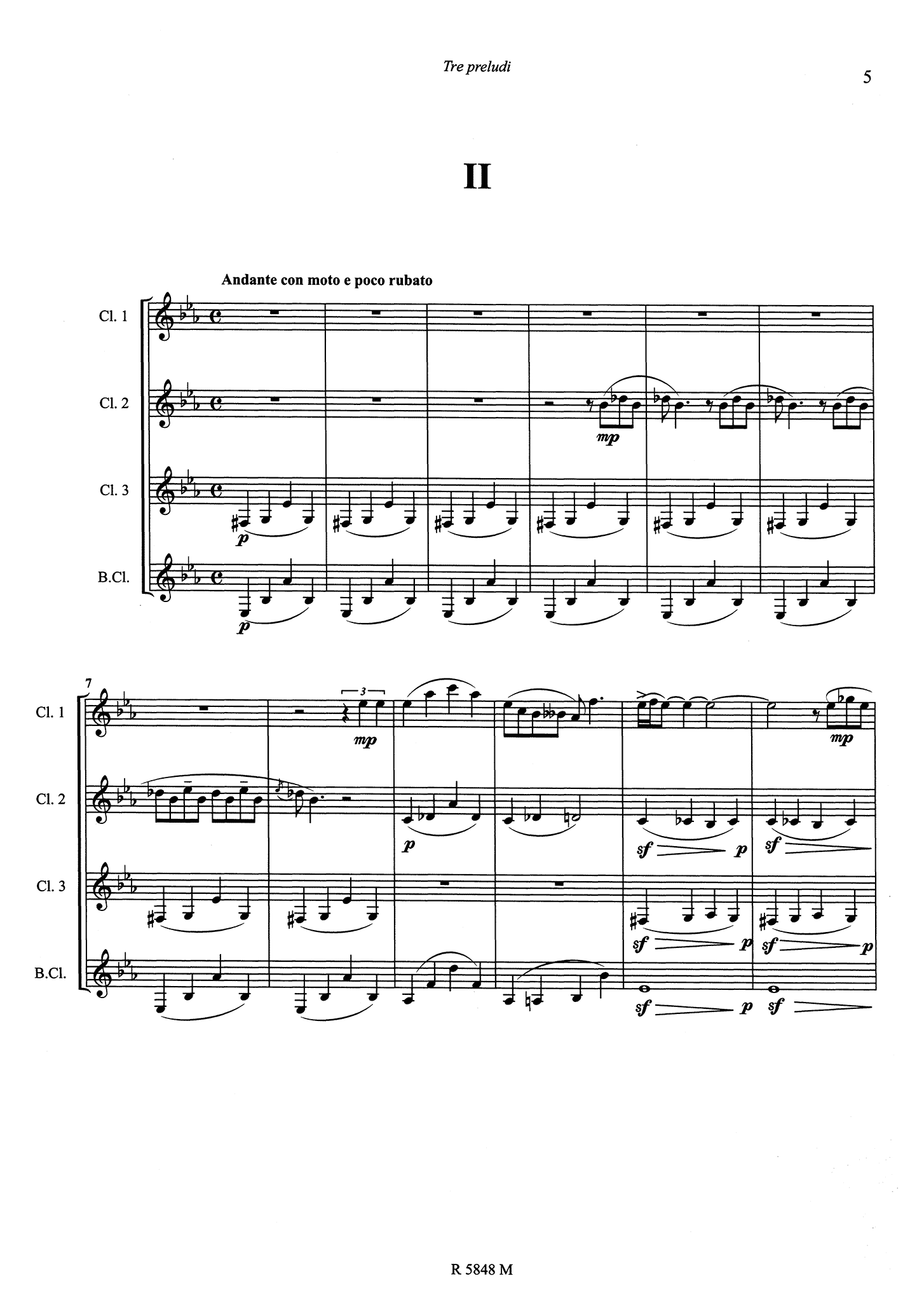Gershwin 3 Preludes, for clarinet quartet - Movement 2