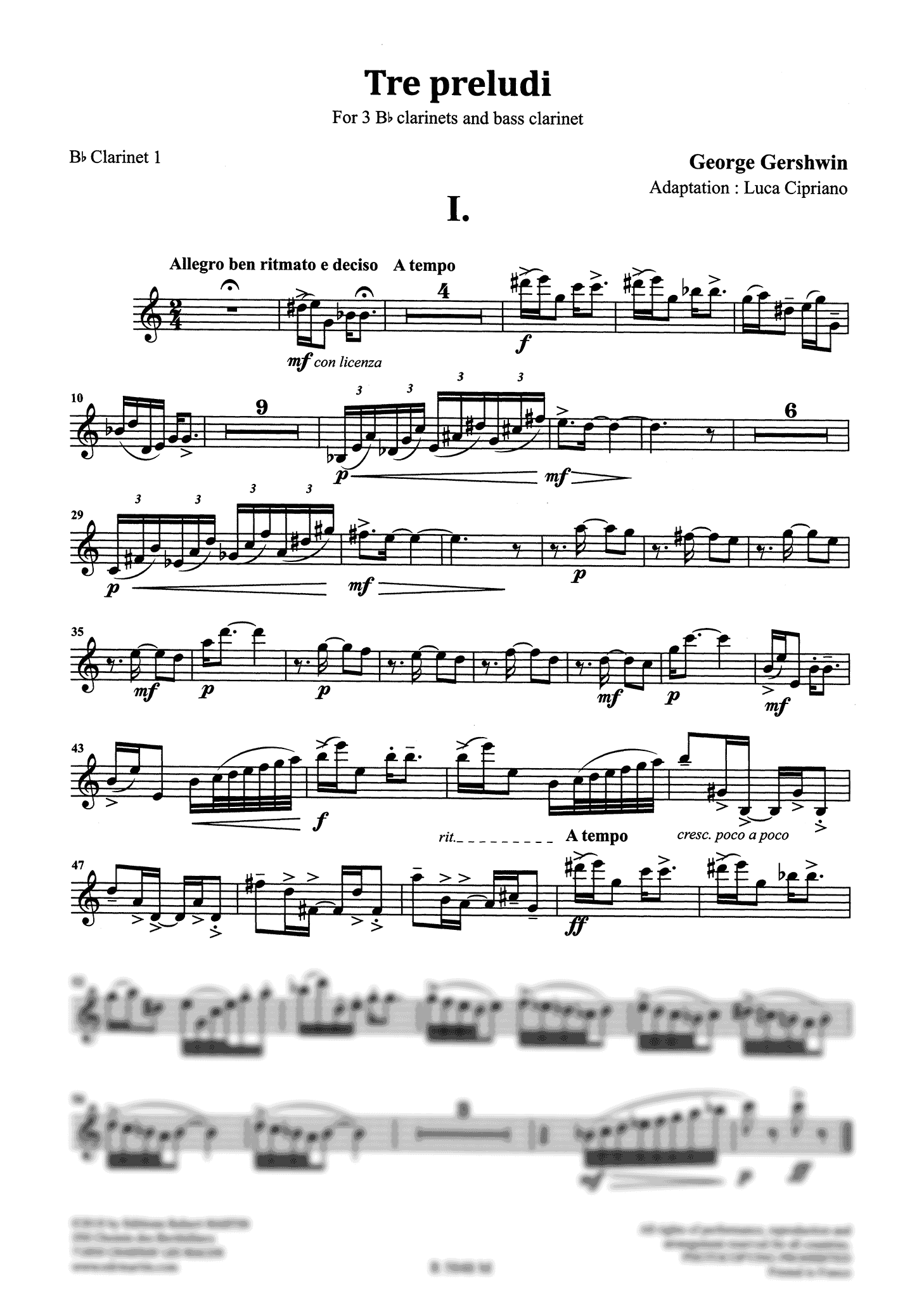 Gershwin 3 Preludes First Clarinet part