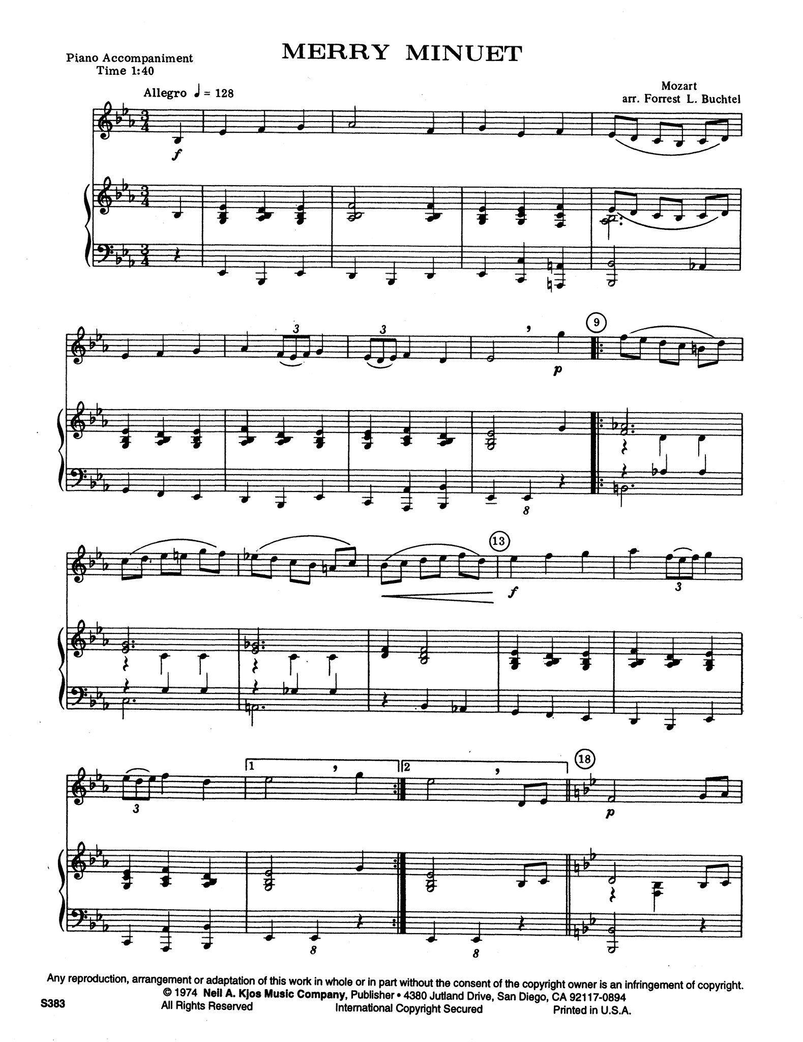Merry Minuet, from Eine kleine Nachtmusik, K. 525 Score