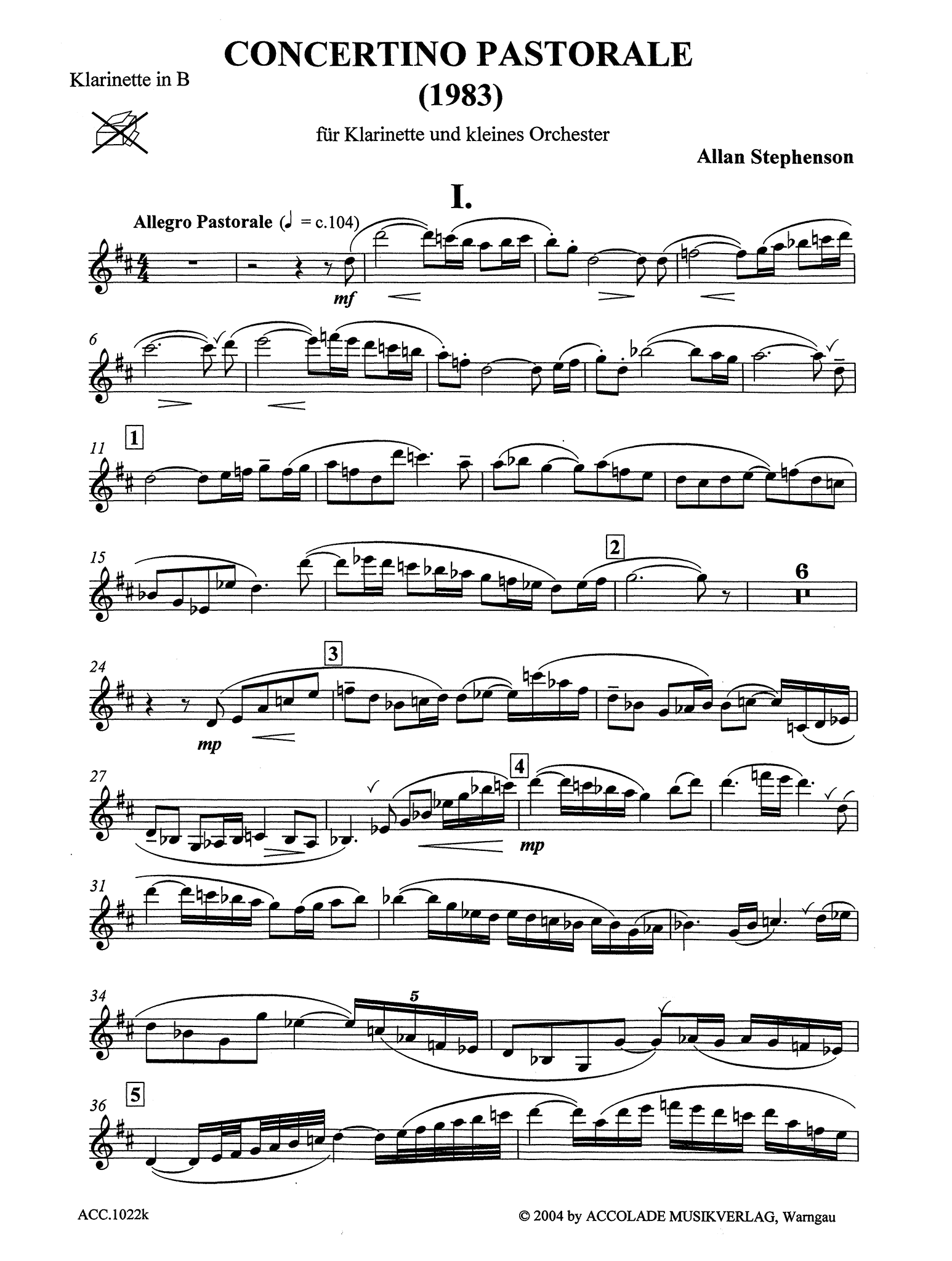 Stephenson Clarinet Concertino Pastorale solo part