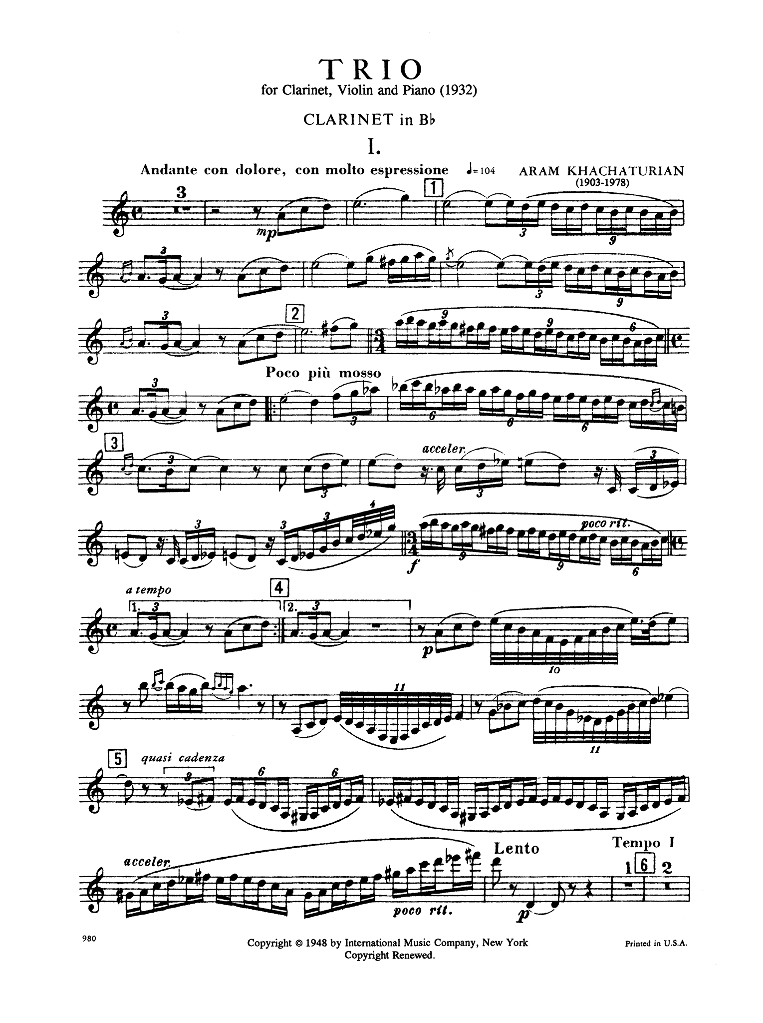 Khachaturian Trio Clarinet part