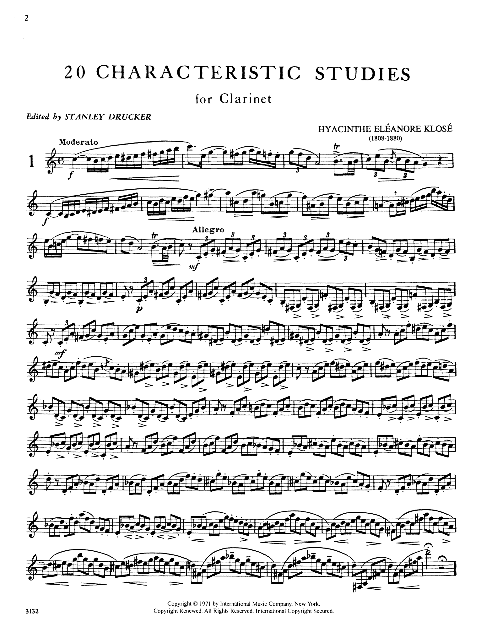 Klosé 20 Characteristic Studies for Clarinet no. 1