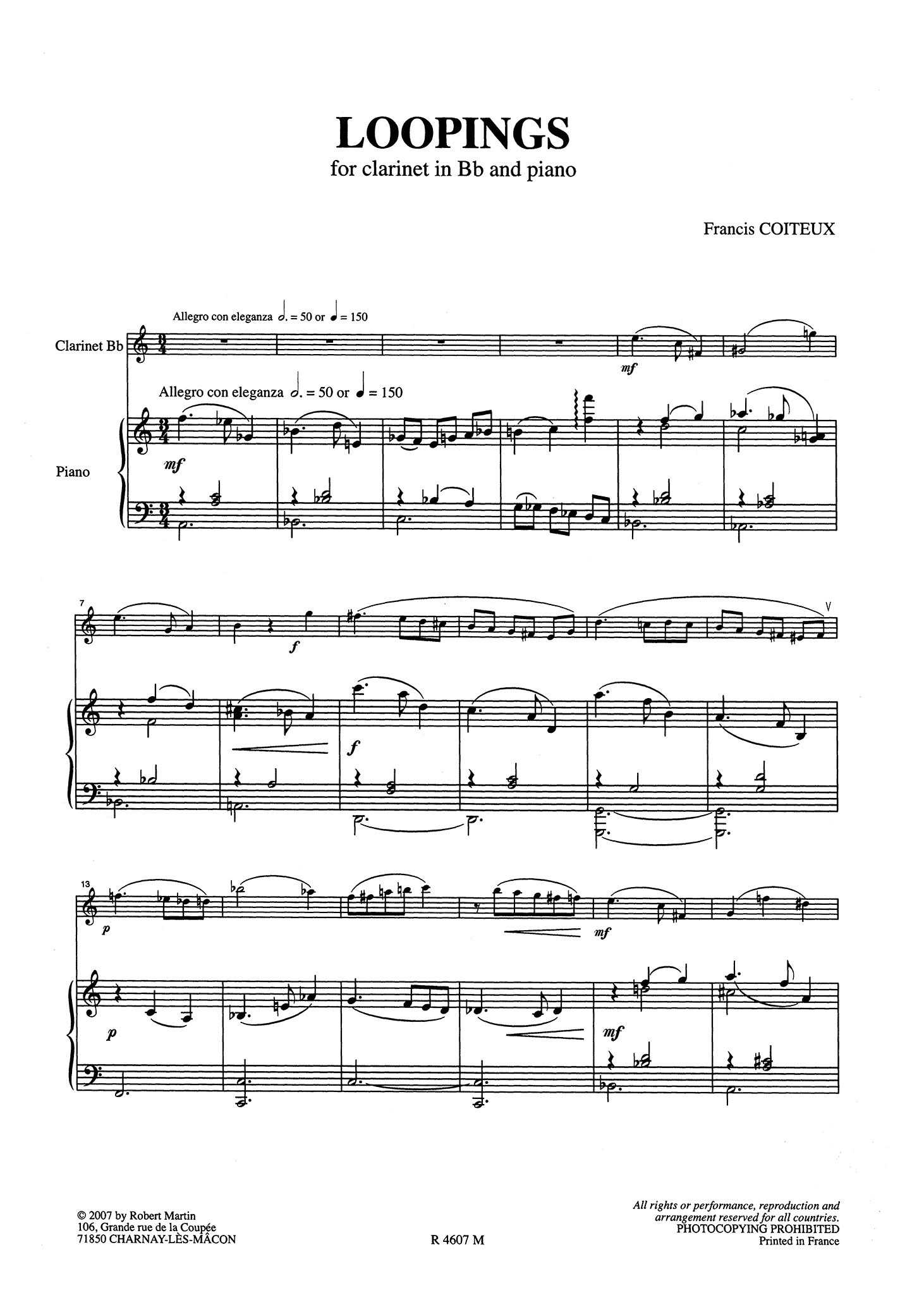 Coiteux Loopings clarinet and piano score