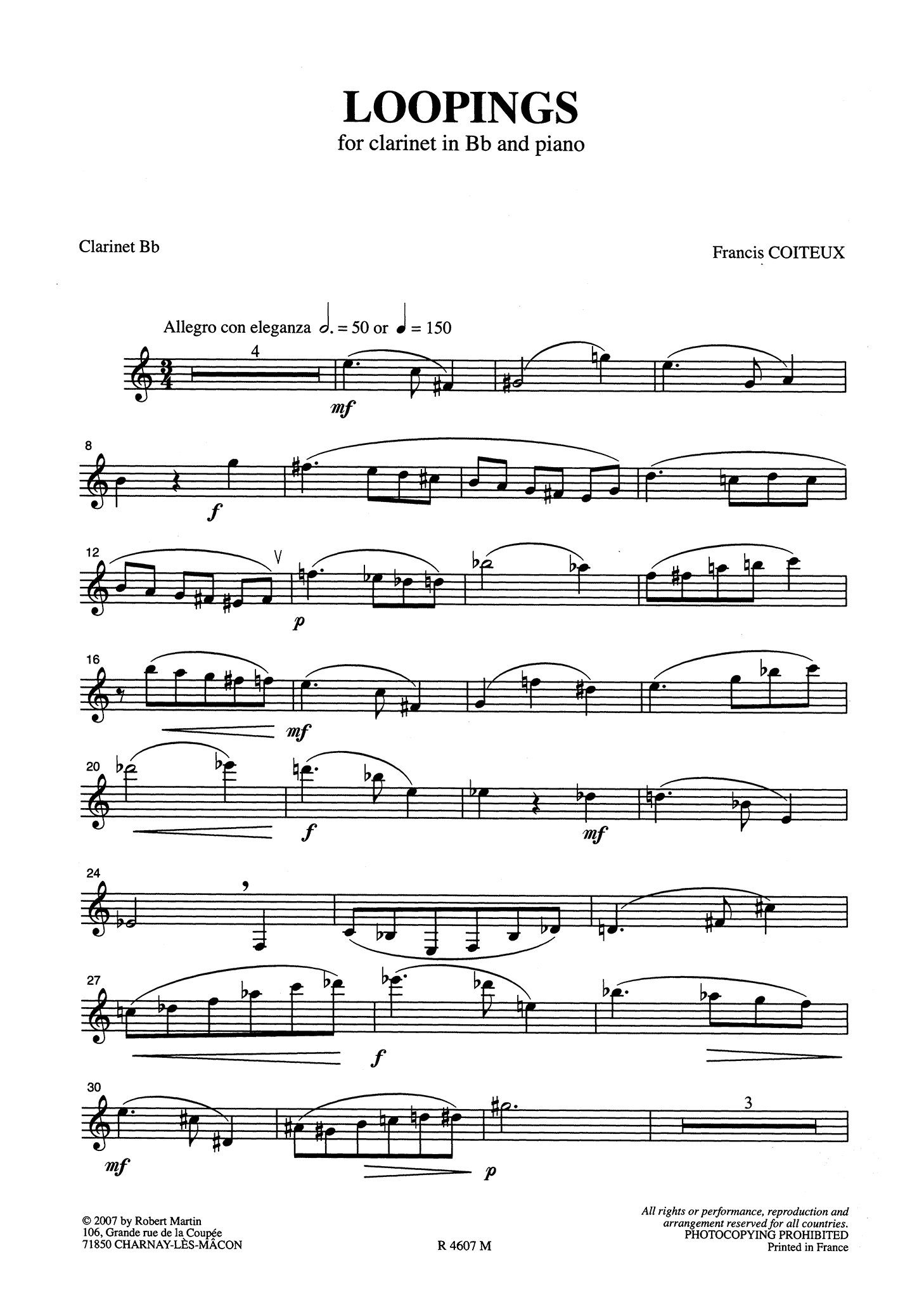 Coiteux Loopings clarinet and piano solo part