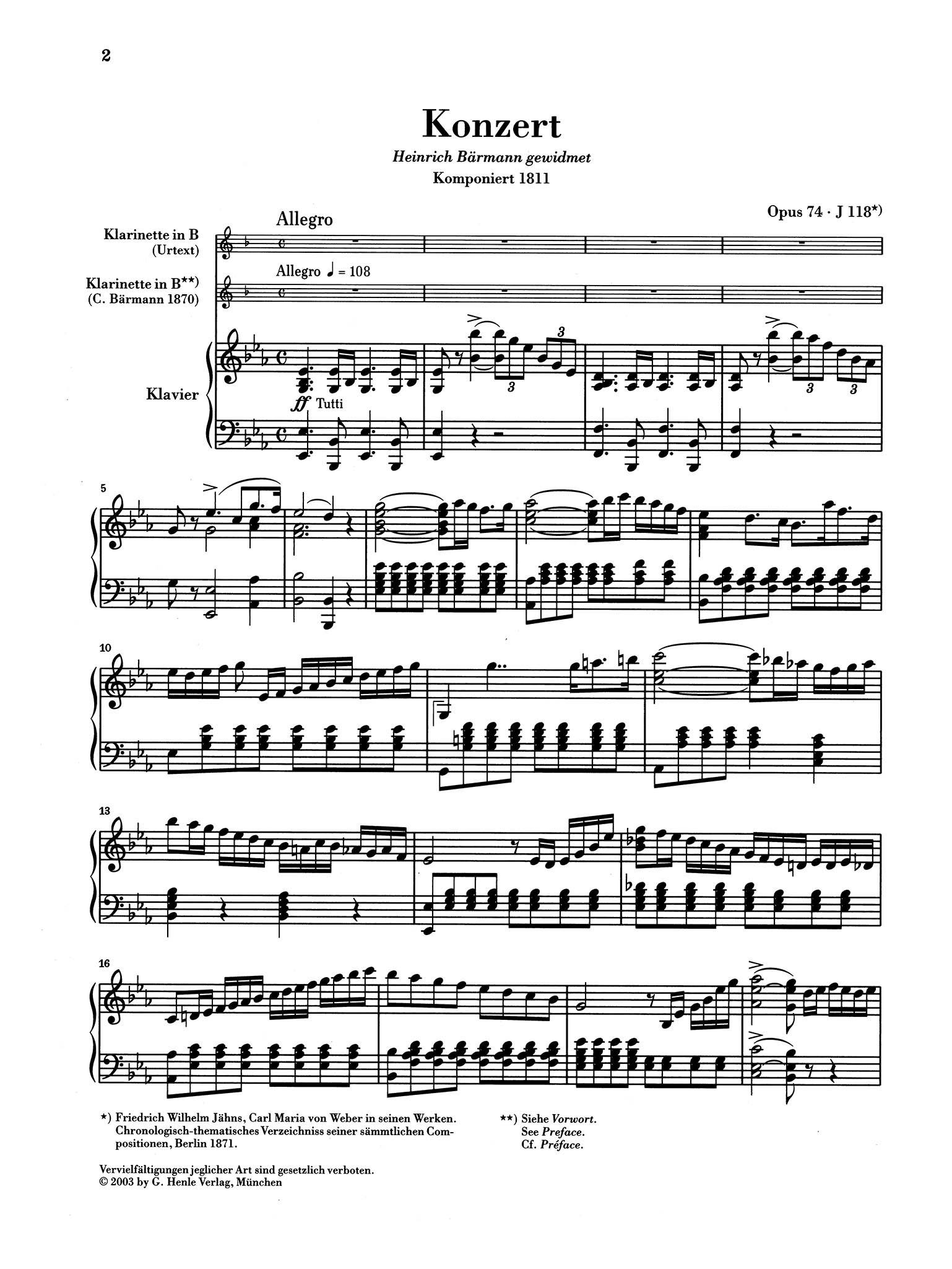 Clarinet Concerto No. 2 in E-flat Major, Op. 74 - Movement 1