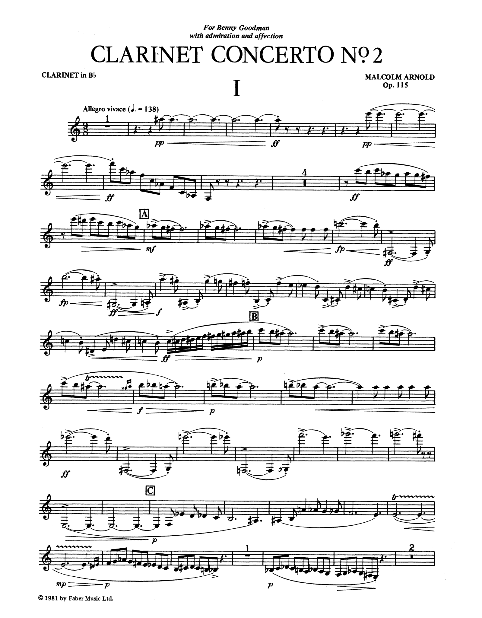 Arnold Clarinet Concerto No. 2, Op. 115 clarinet part