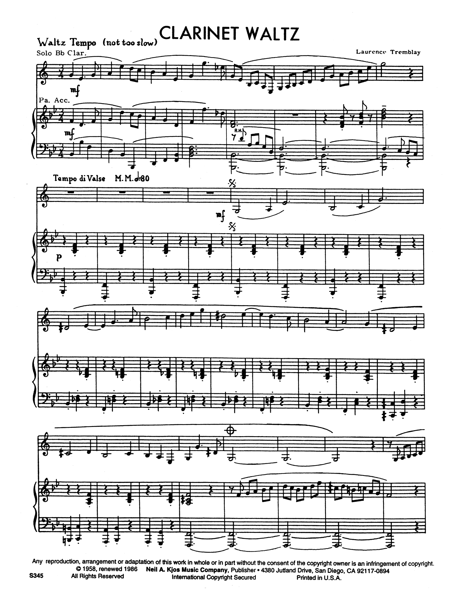 Tremblay, Laurence: Clarinet Waltz score