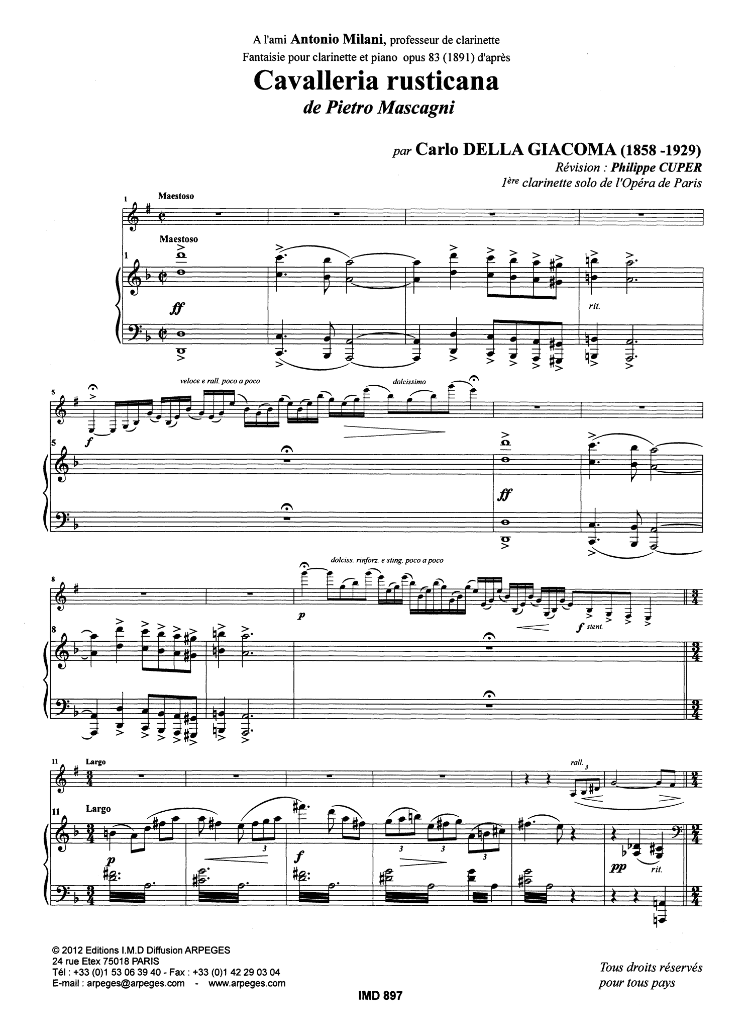 Giacoma Fantasia Cavalleria rusticana Op. 83 Score