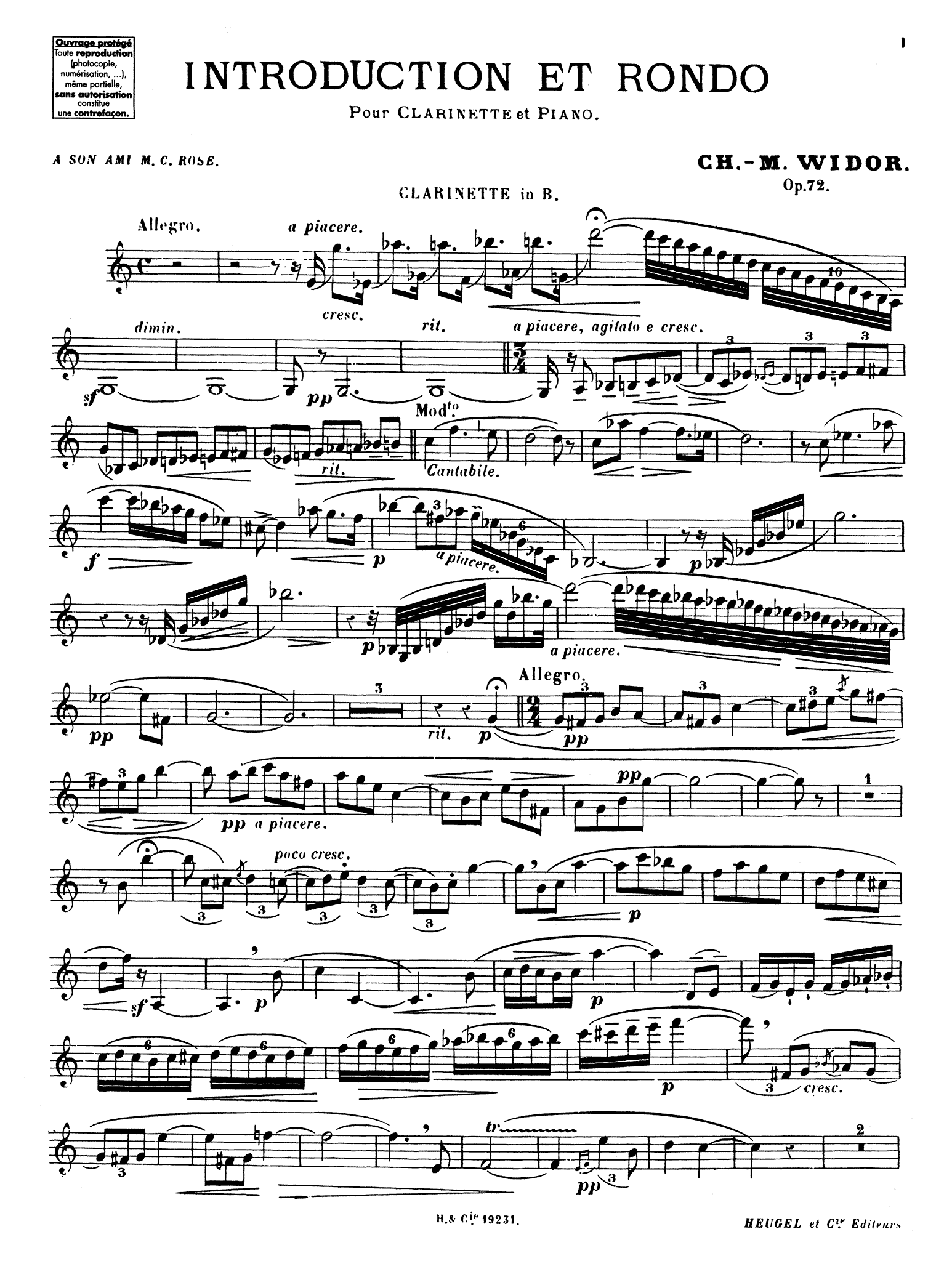 Widor Introduction et rondo, Op. 72 Clarinet part
