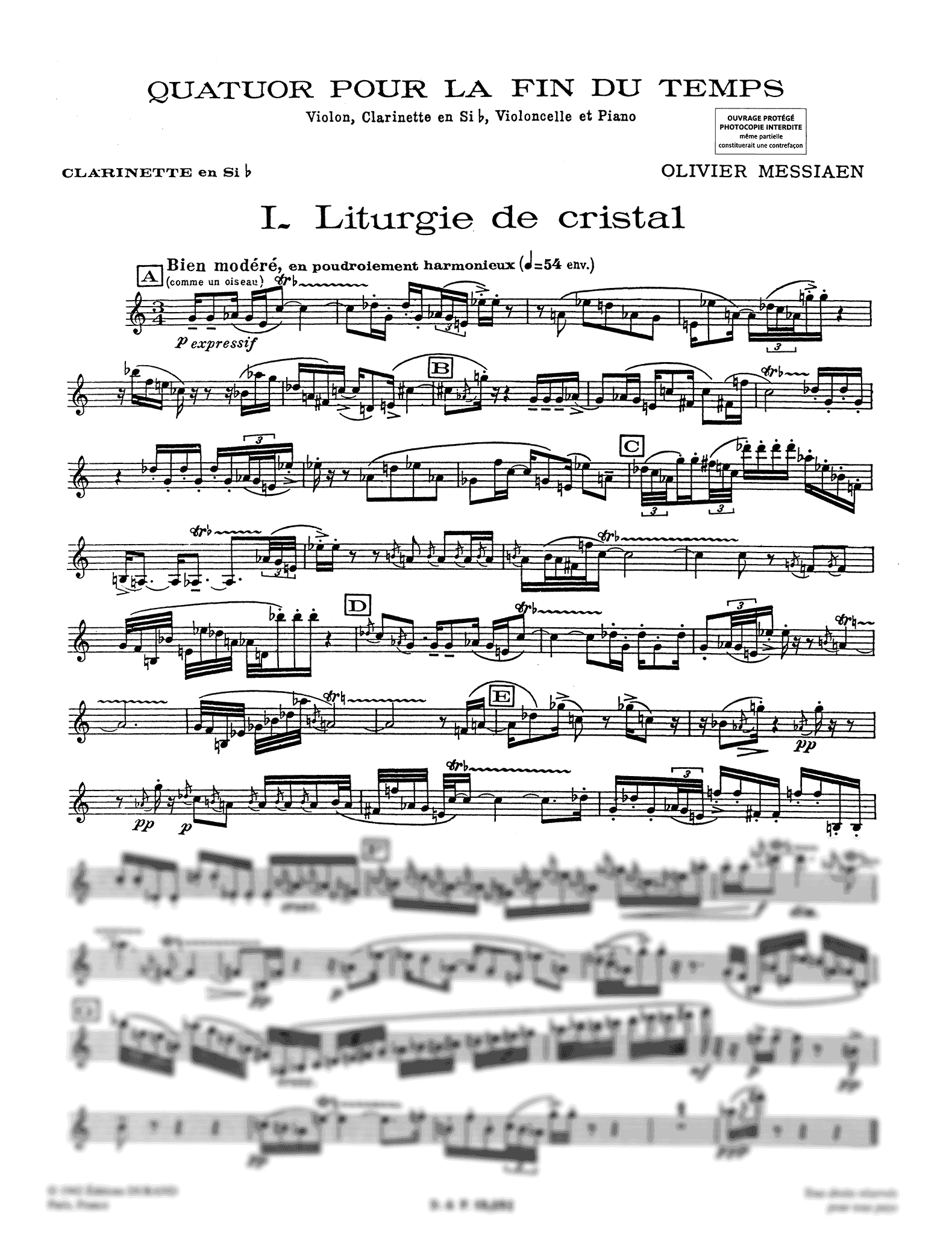 Messiaen Quatuor pour la fin du temps clarinet part