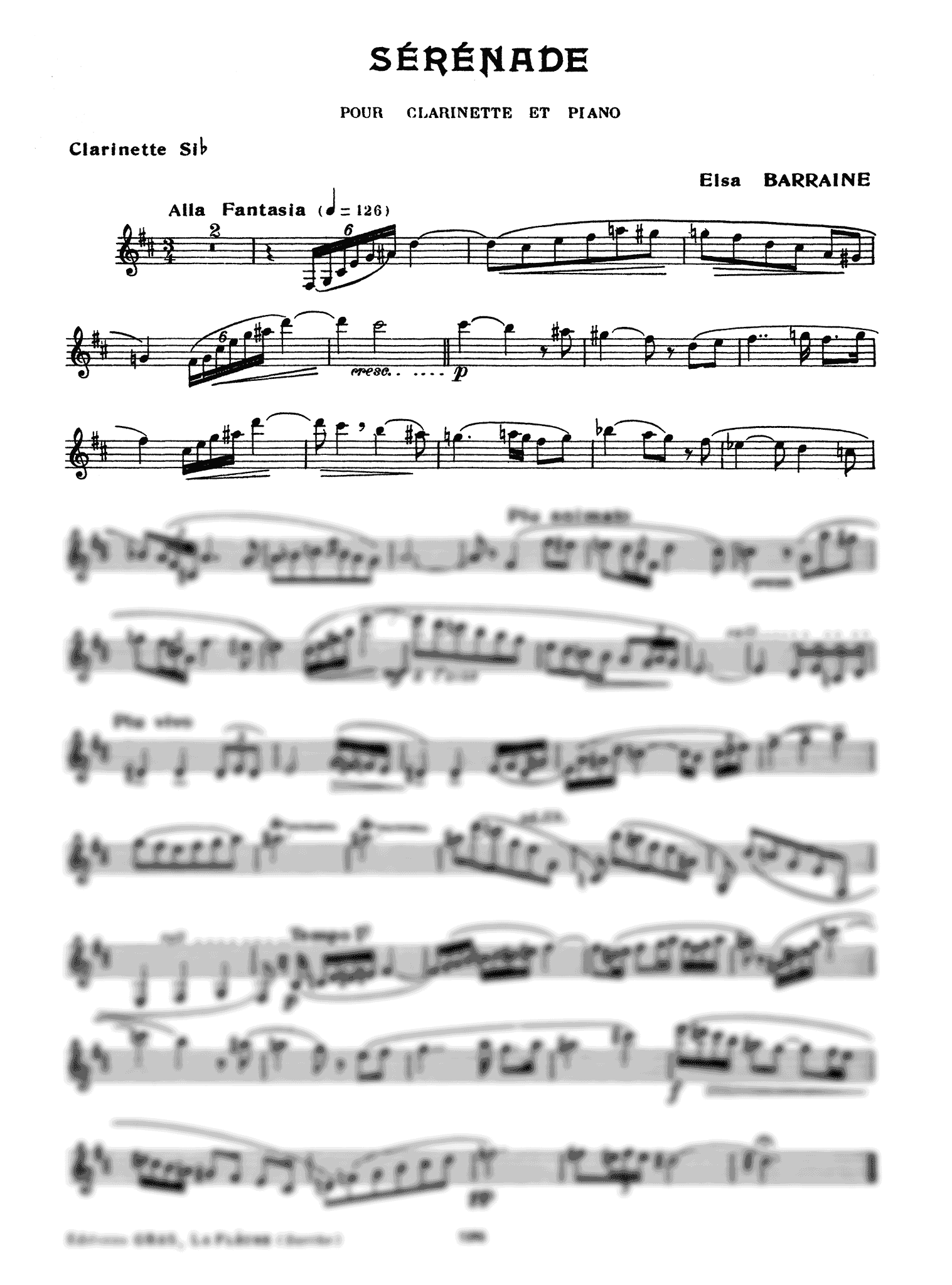 Elsa Barraine Sérénade clarinet part
