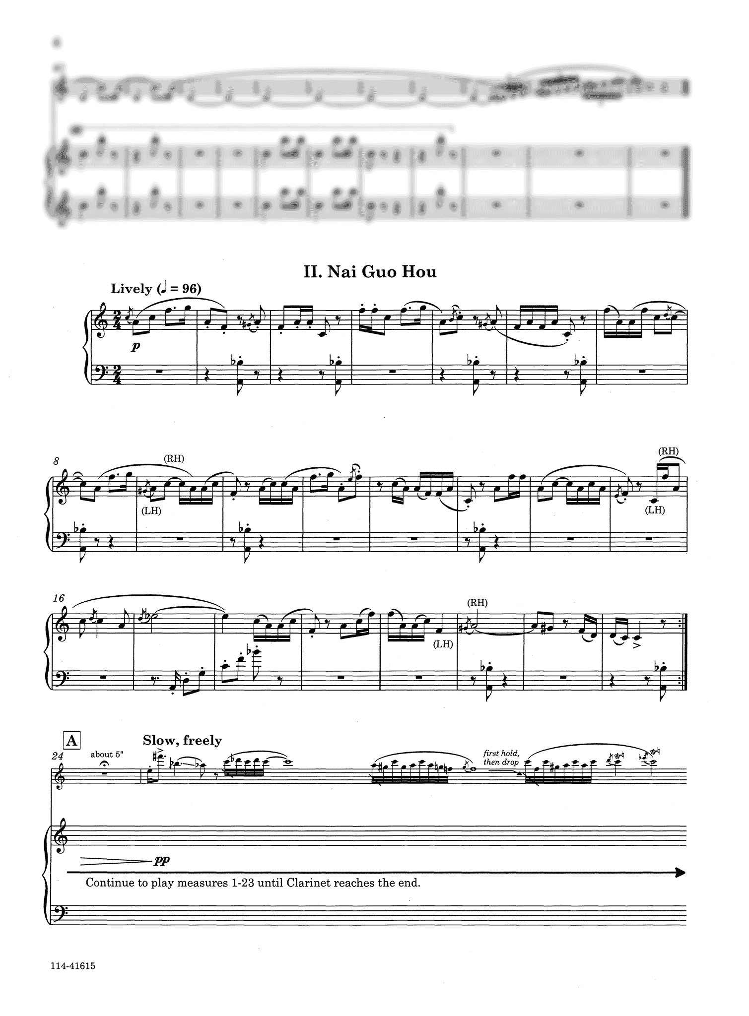Chen Yi Three Bagatelles from China West clarinet and piano - Movement 2