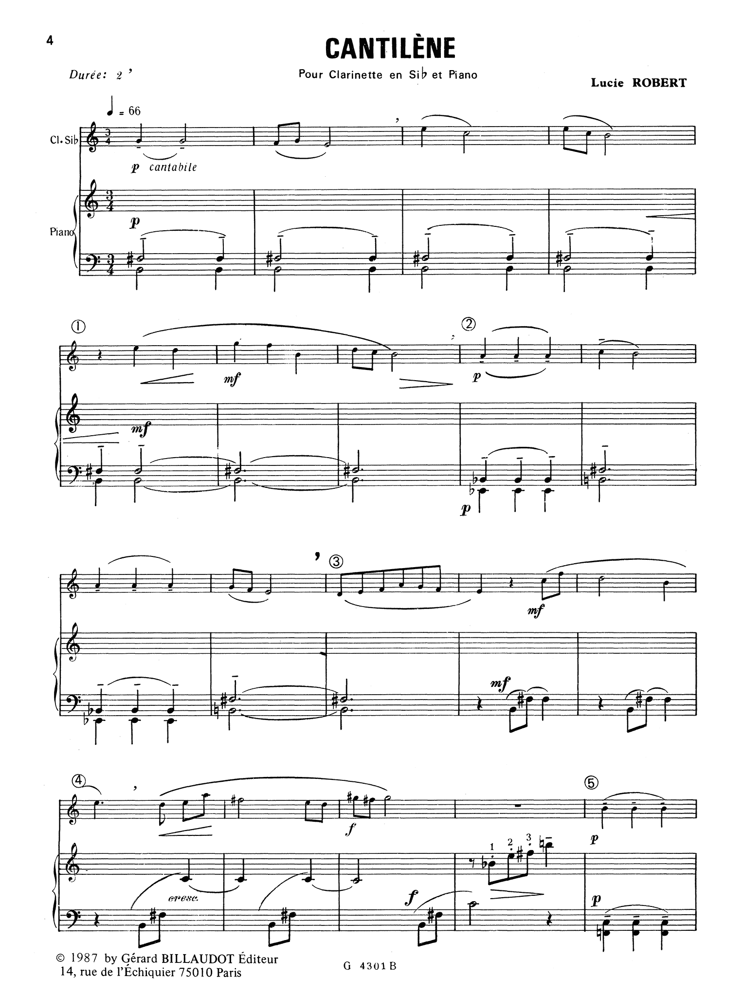 Robert Cantilene clarinet and piano score