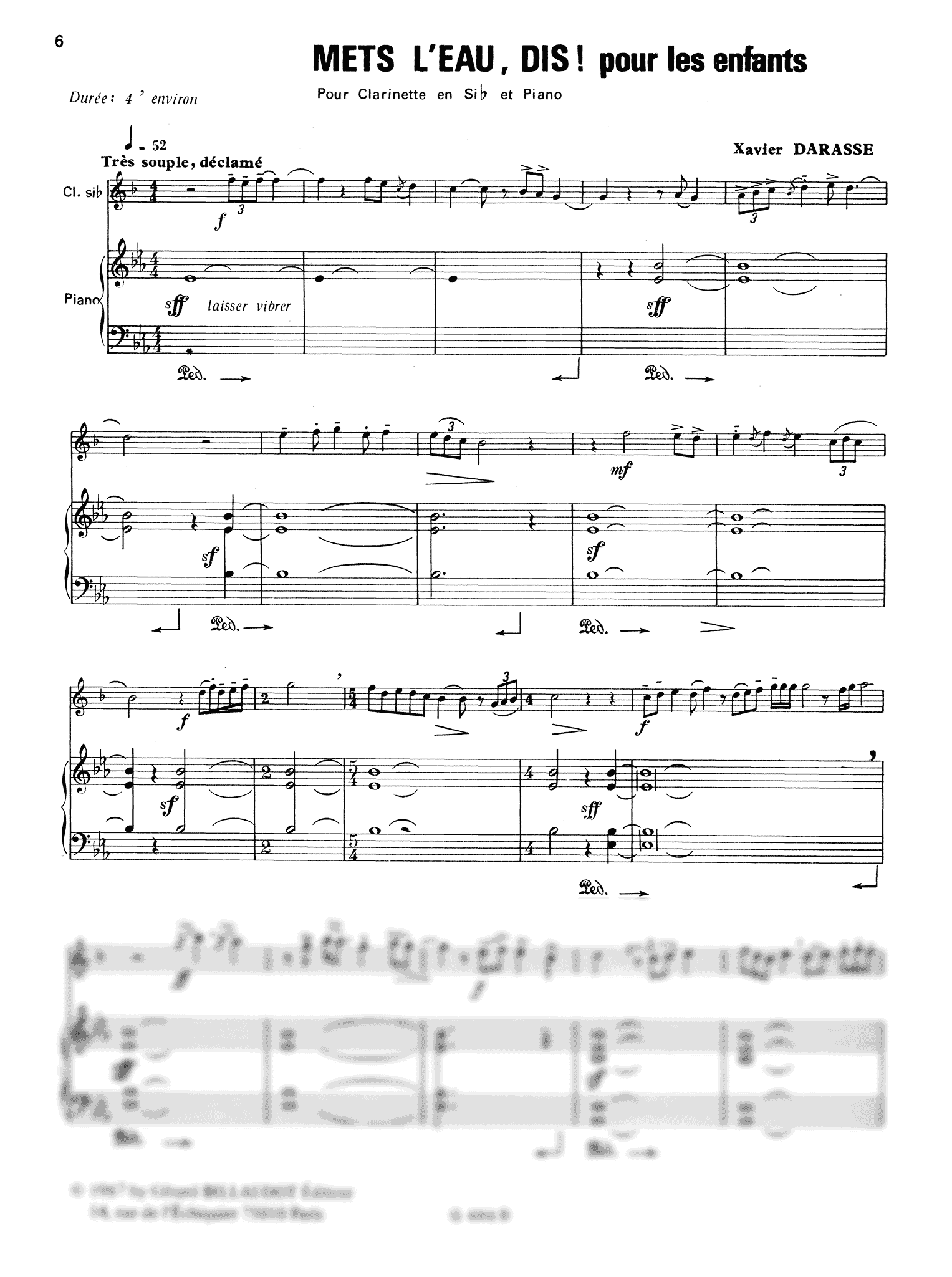 Darasse Mets l'eau, dis! clarinet and piano score