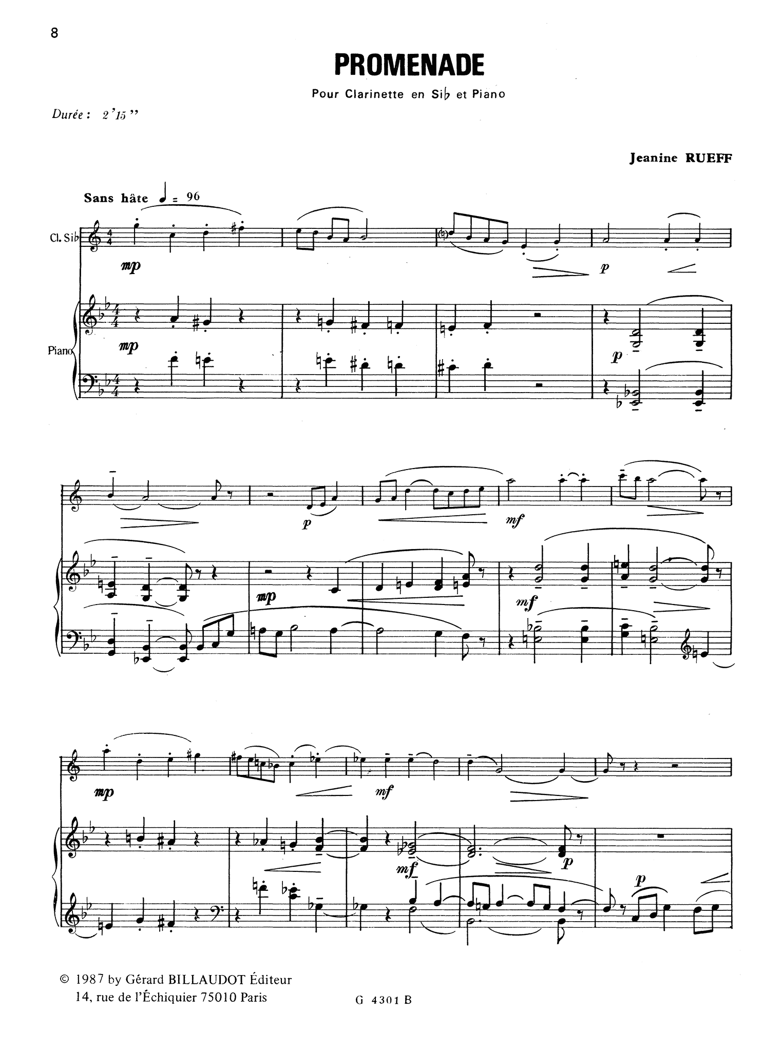 Rueff Promenade clarinet and piano score
