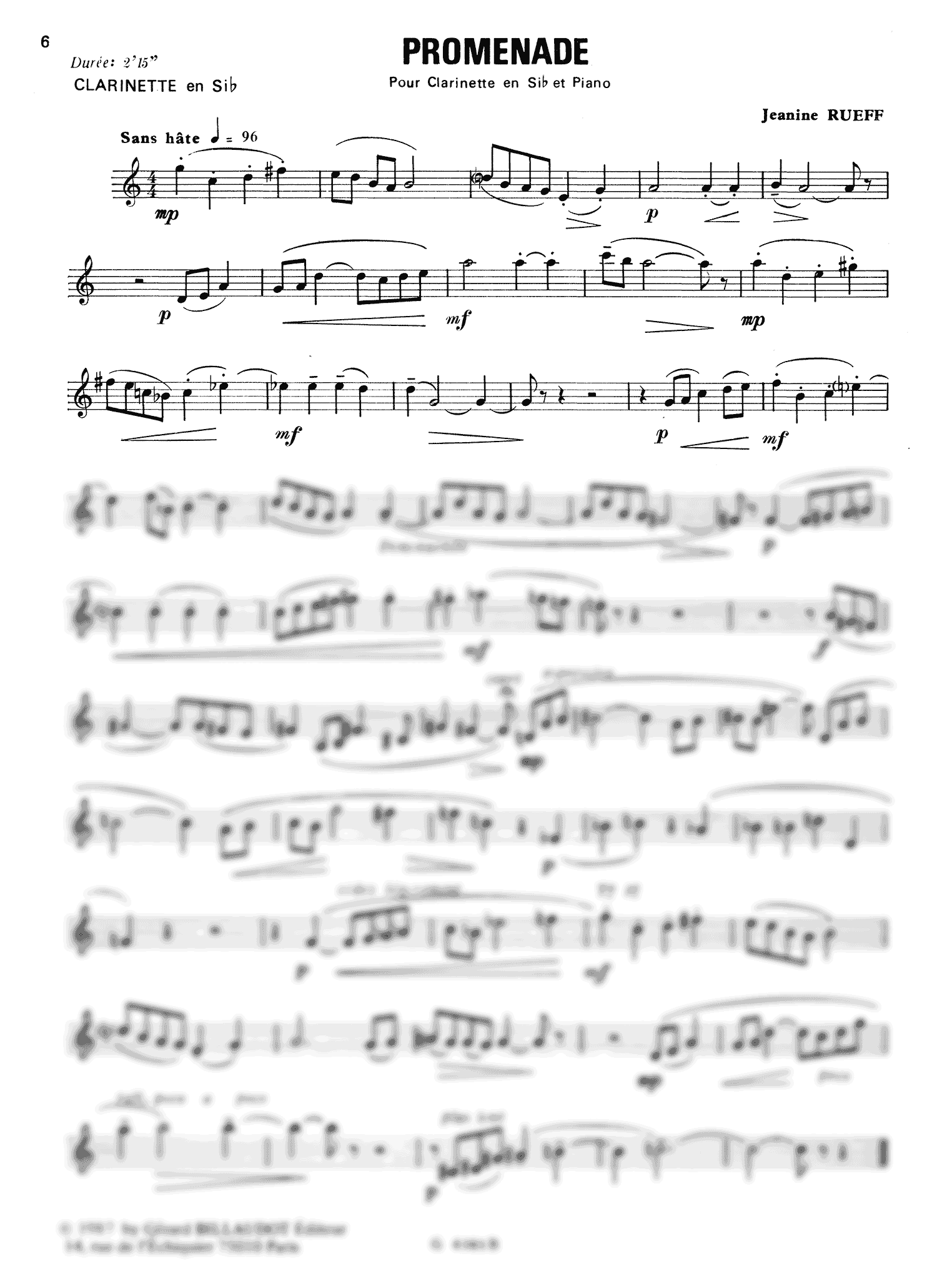 Rueff Promenade clarinet and piano solo part