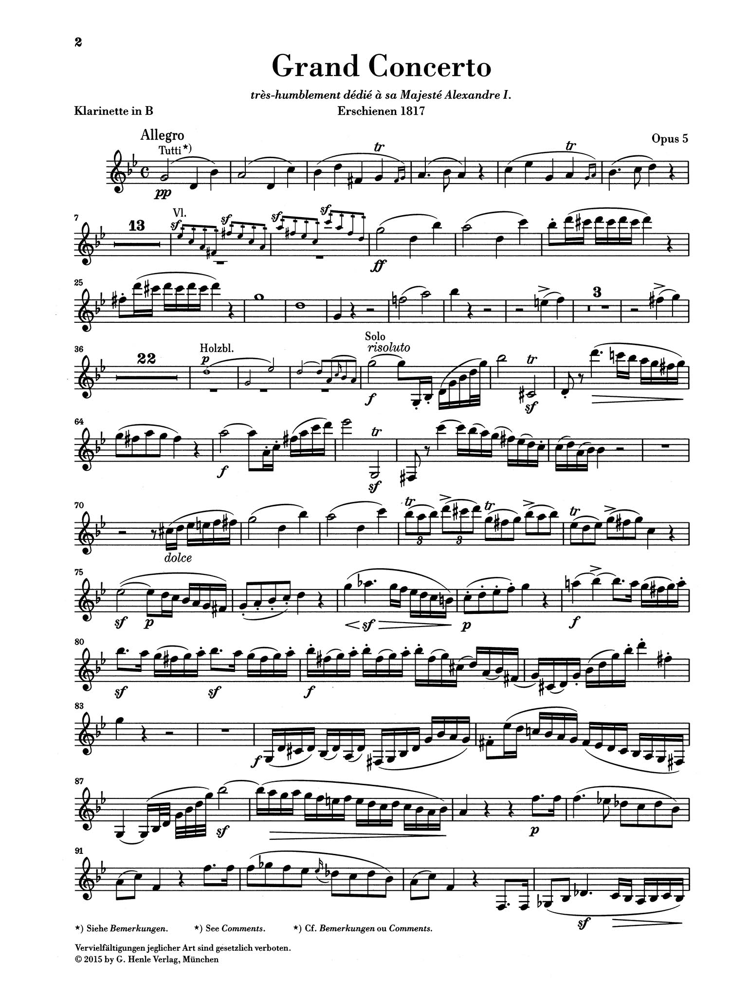 Clarinet Concerto No. 2 in F Minor 'Grand Concerto', Op. 5 Clarinet part