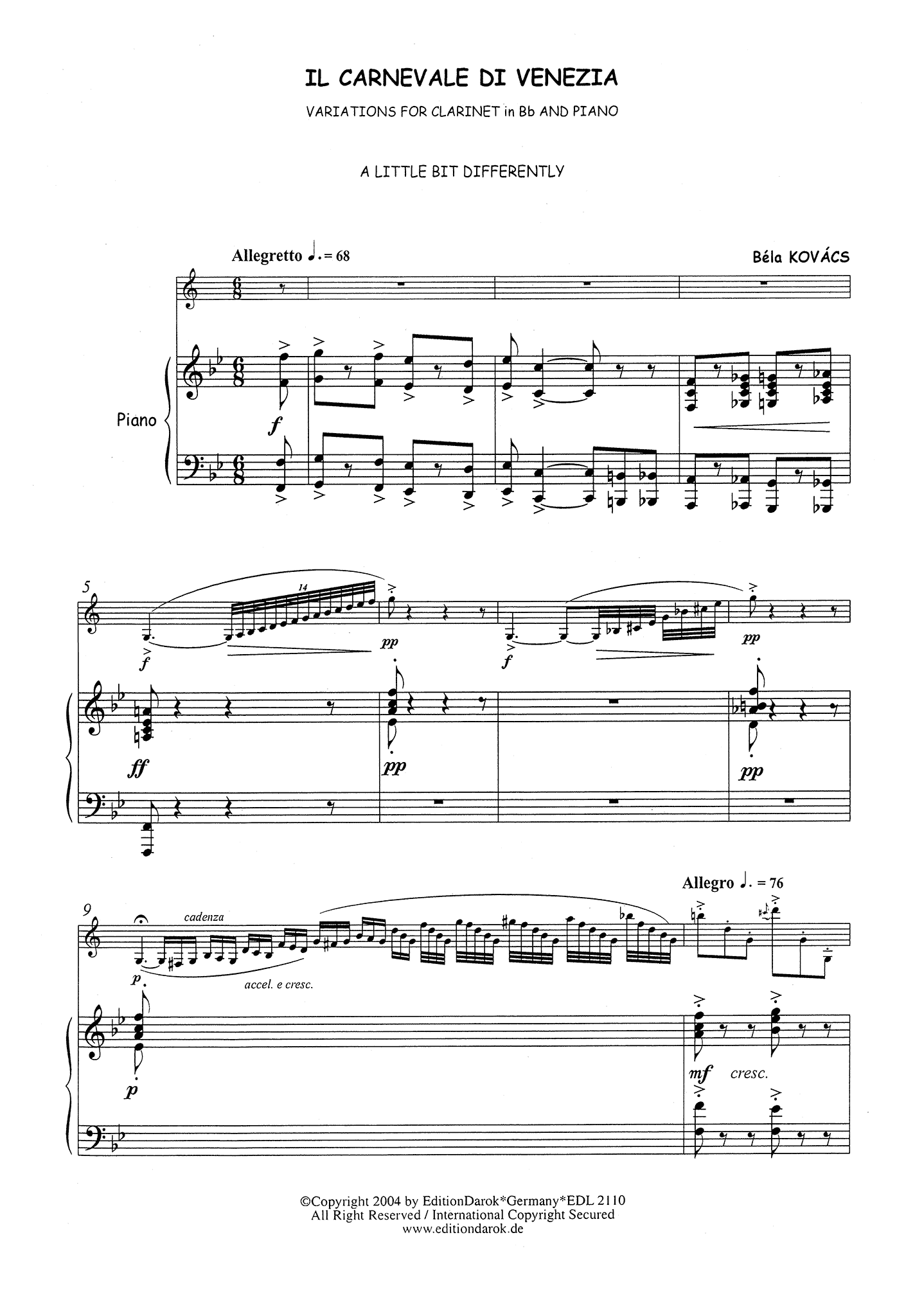 Carnevale de Venezia Score