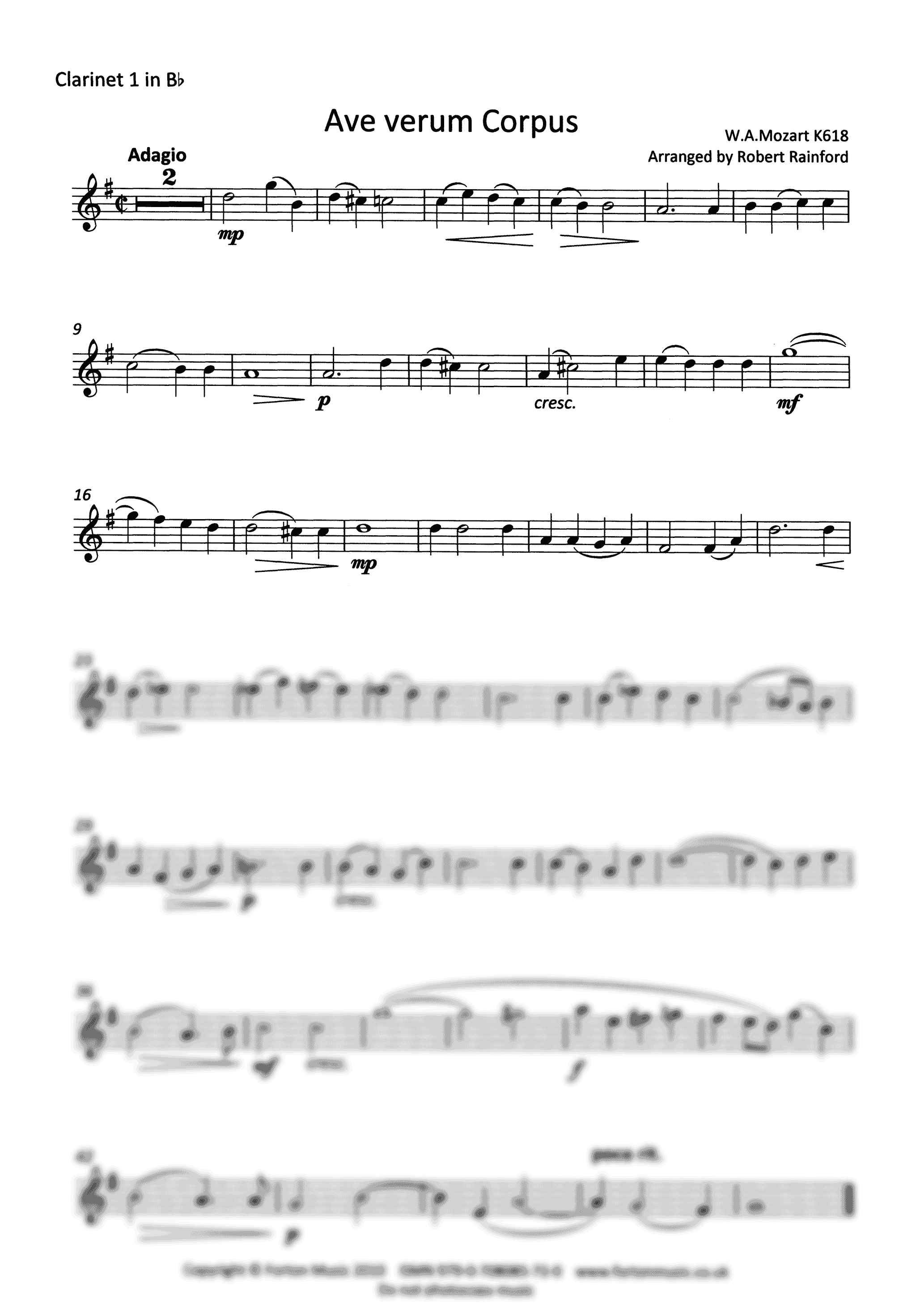 Mozart Ave verum corpus, K. 618 clarinet quartet arrangement first part