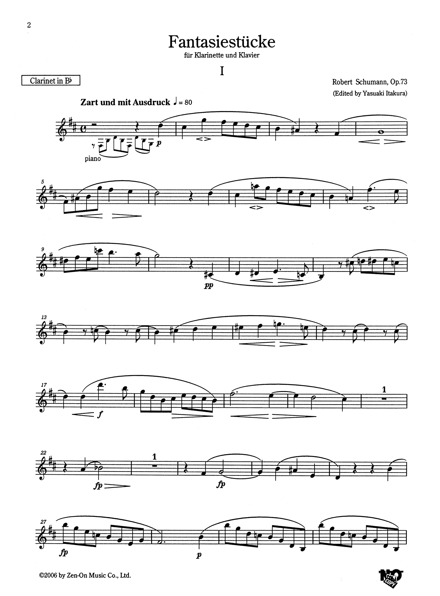 Schumann Fantasy Pieces, Op. 73 B-flat clarinet part