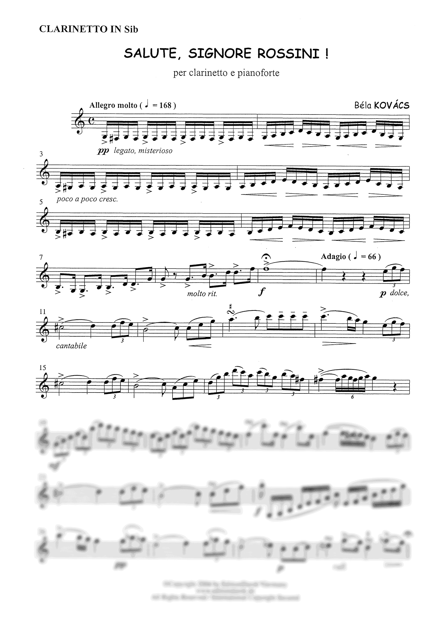 Kovács Salute, Signore Rossini! Clarinet part