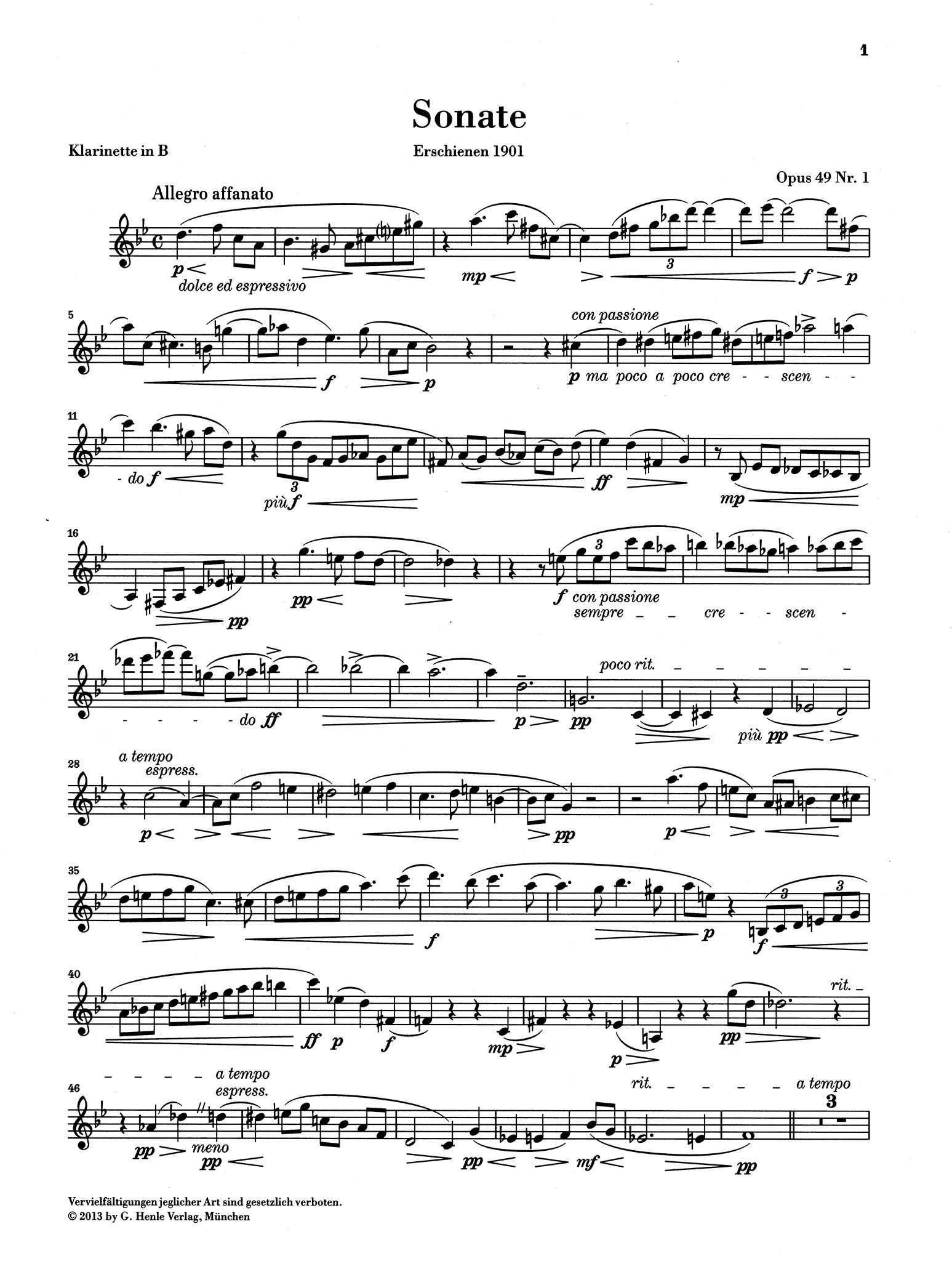 Sonata in A-flat Major, Op. 48 No. 1 Clarinet part