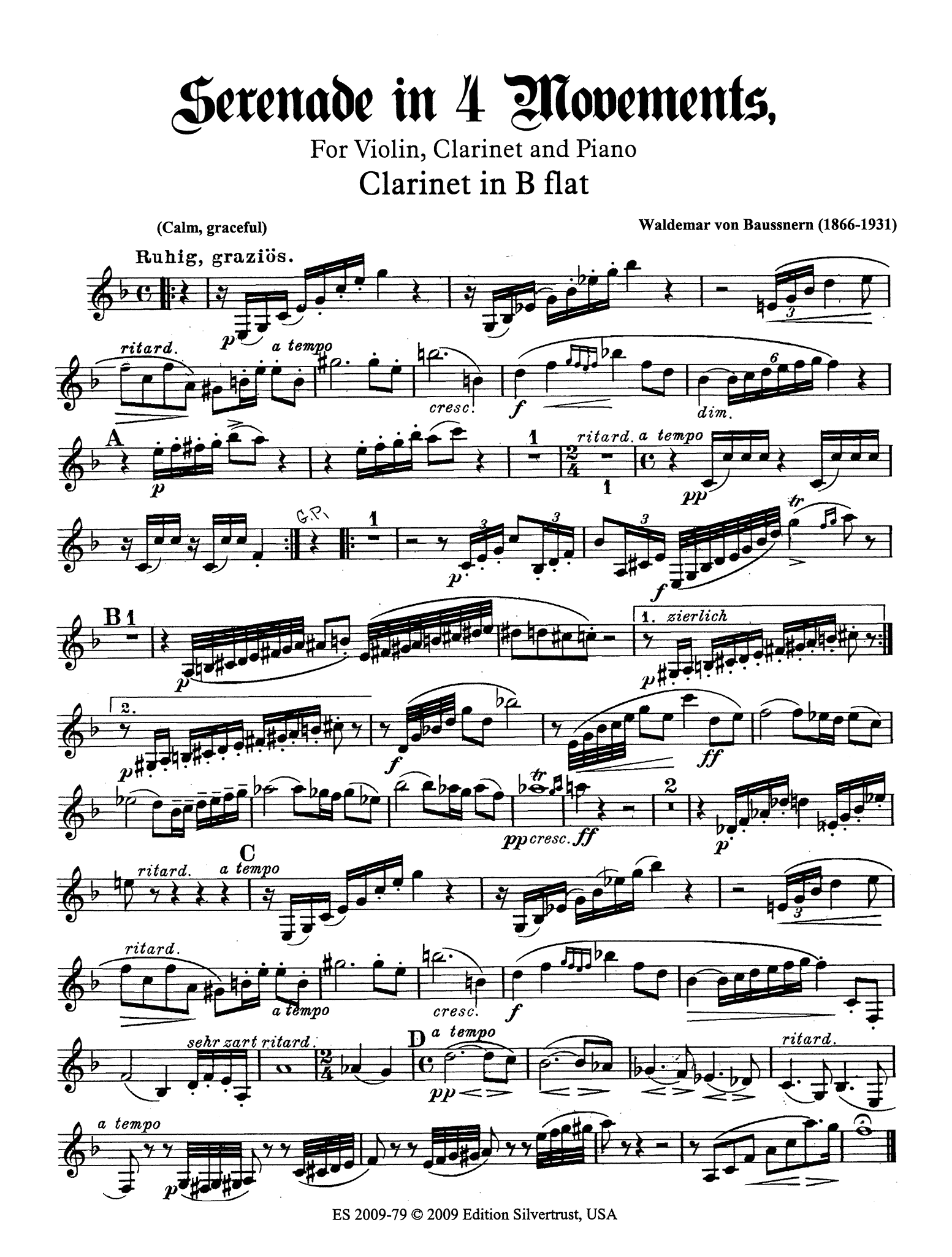 Baussnern Serenade in 4 Movements clarinet part