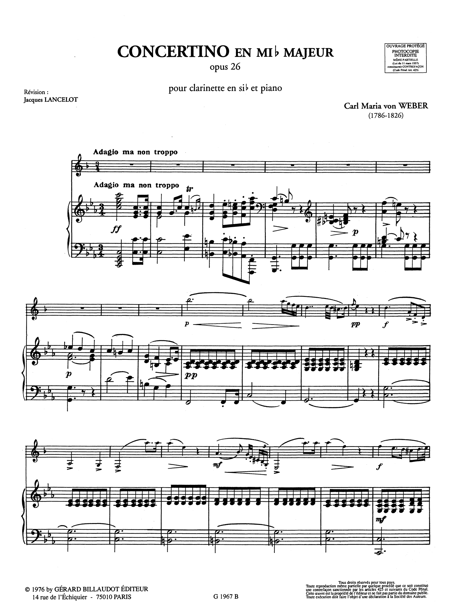Weber Concertino, Op. 26 Score