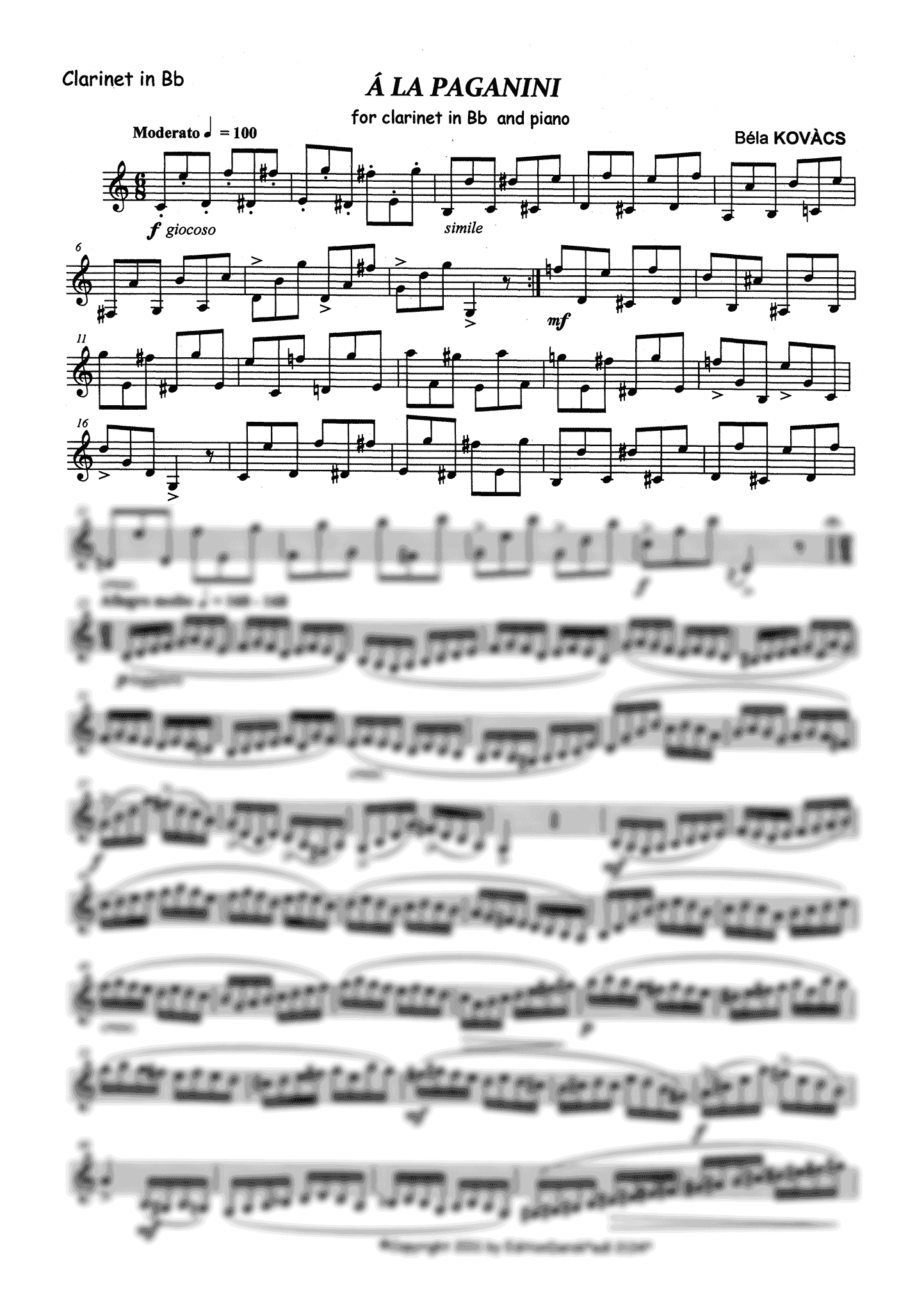 Kovács à la Paganini Clarinet part