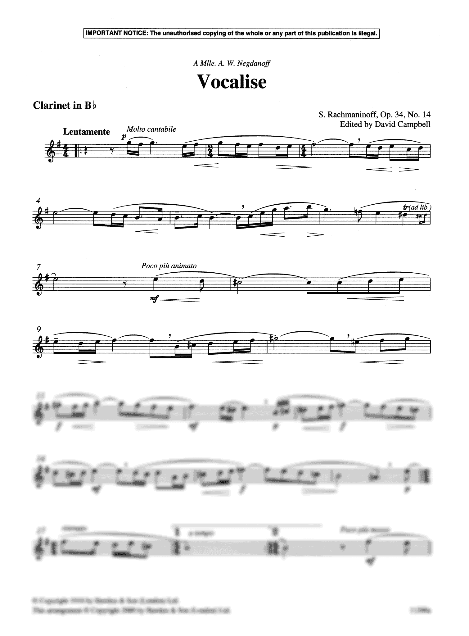 Rachmaninoff Vocalise clarinet part