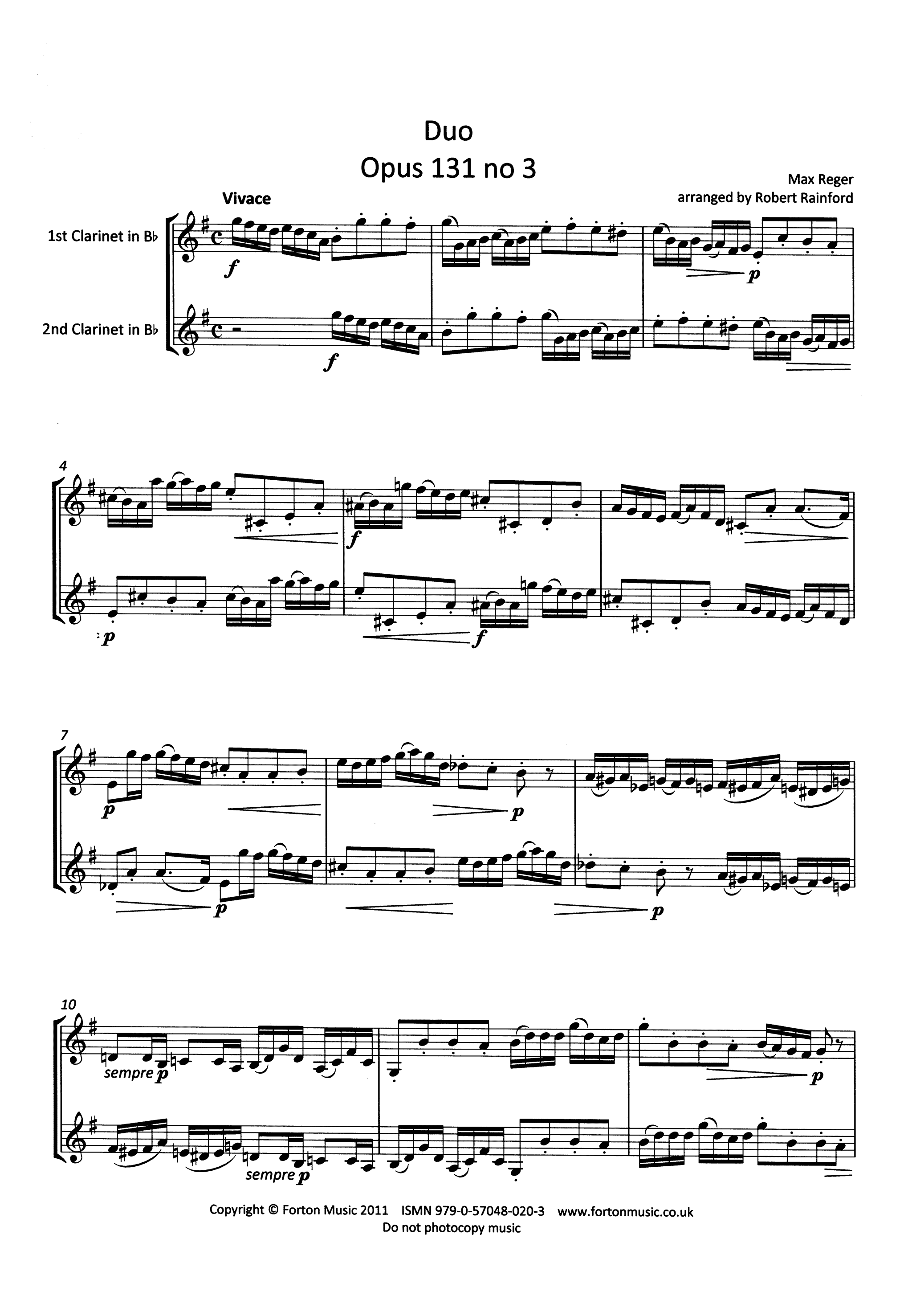 Reger Duo in Old Style, Op. 131b No. 3 clarinet duet - Movement 1