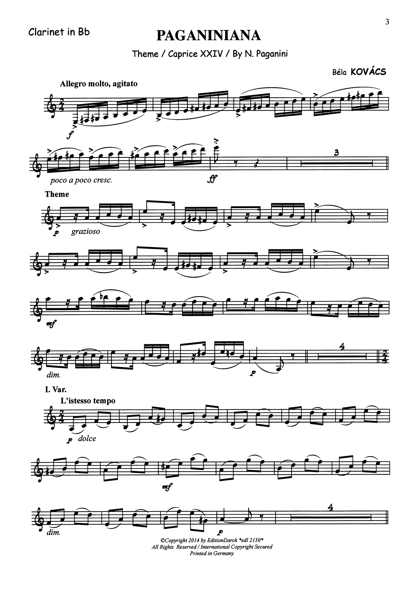 Kovács Paganiniana Clarinet part