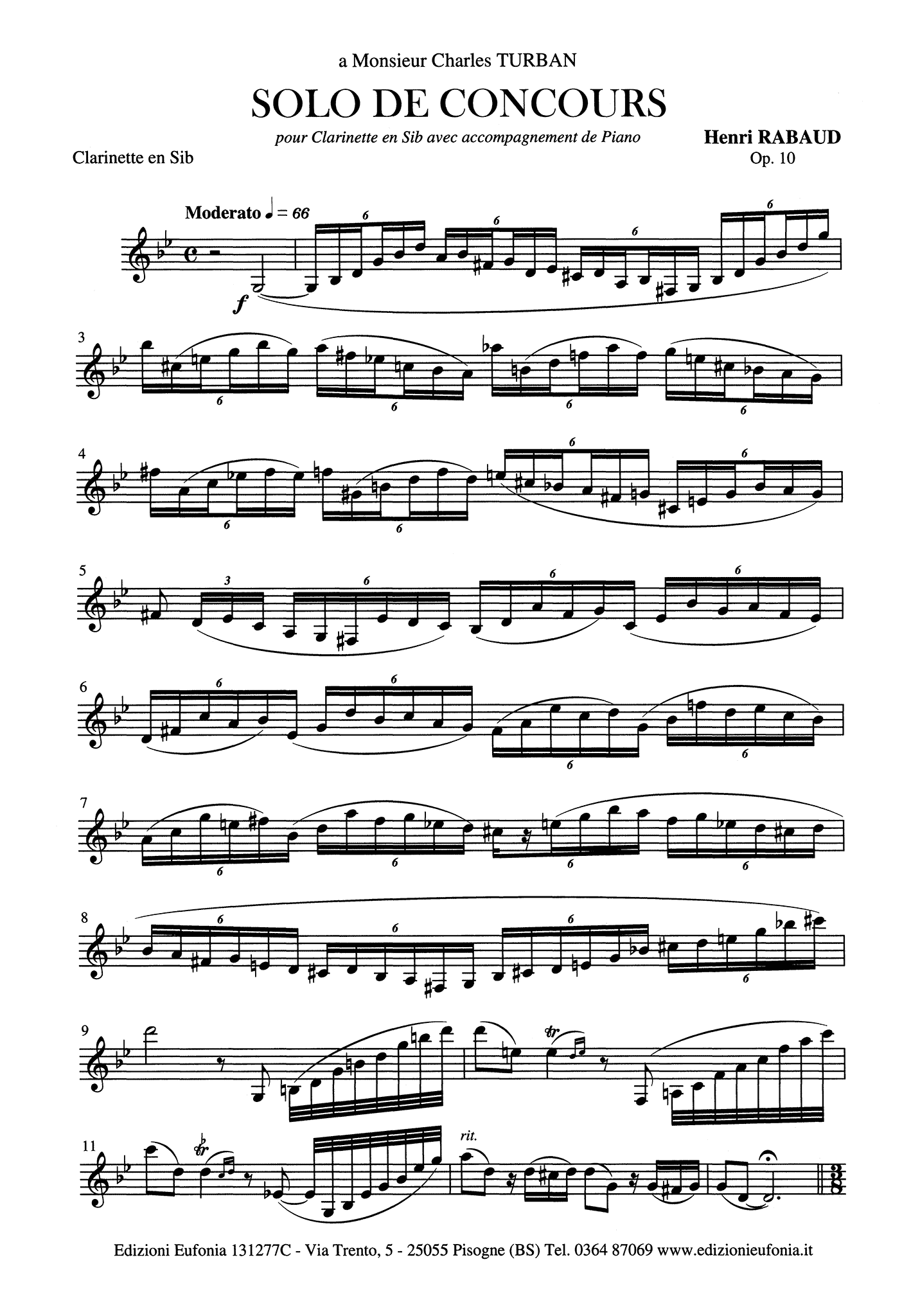 Solo de concours, Op. 10 Clarinet part