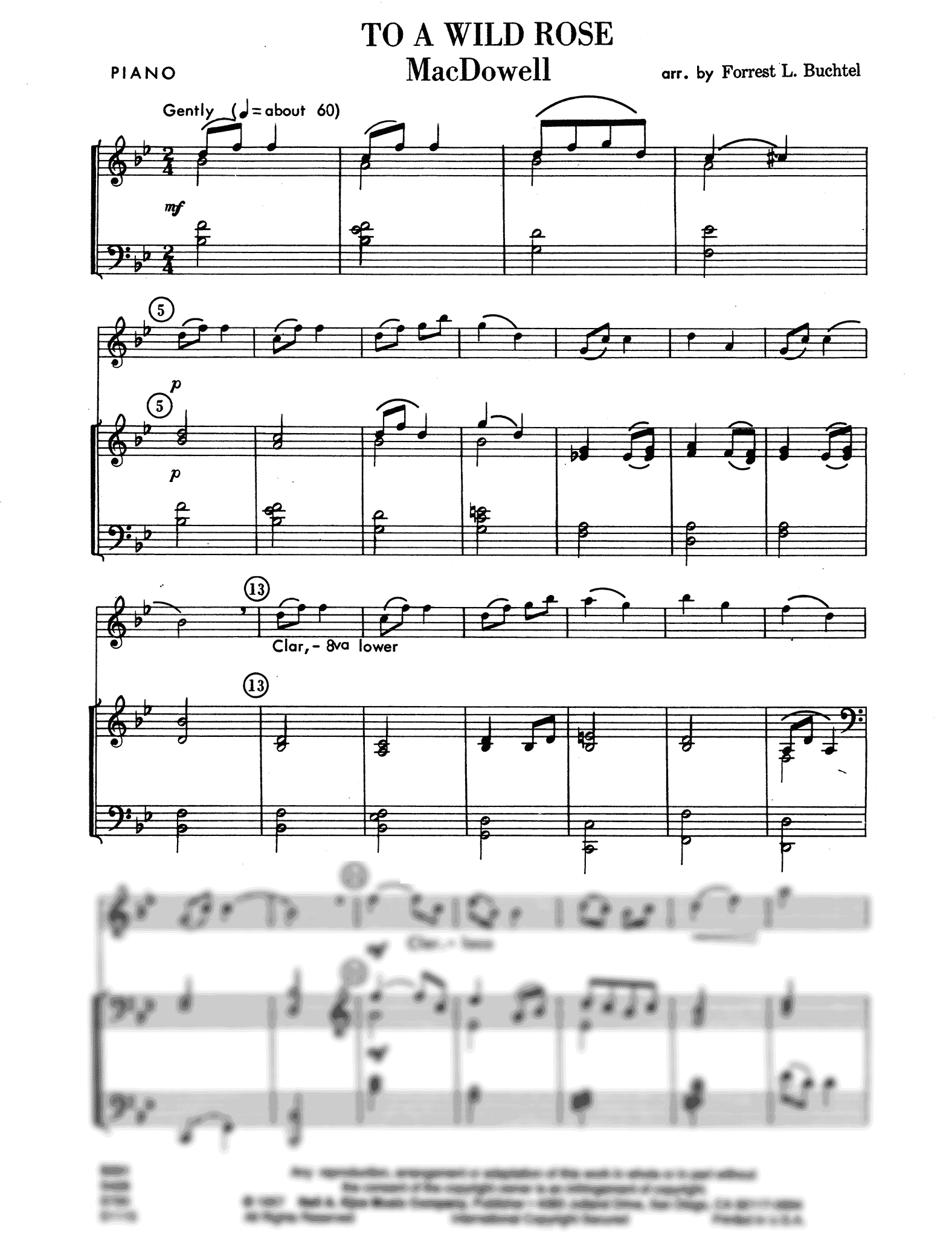 MacDowell To a Wild Rose clarinet and piano arrangement score
