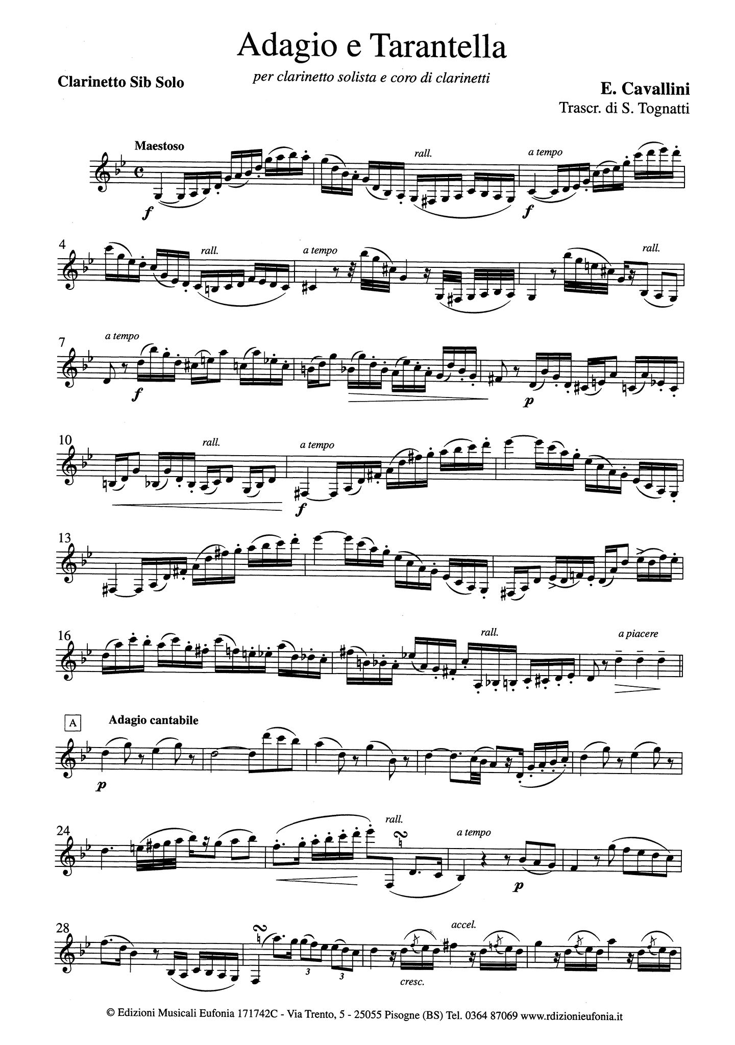 Adagio e Tarantella Clarinet part