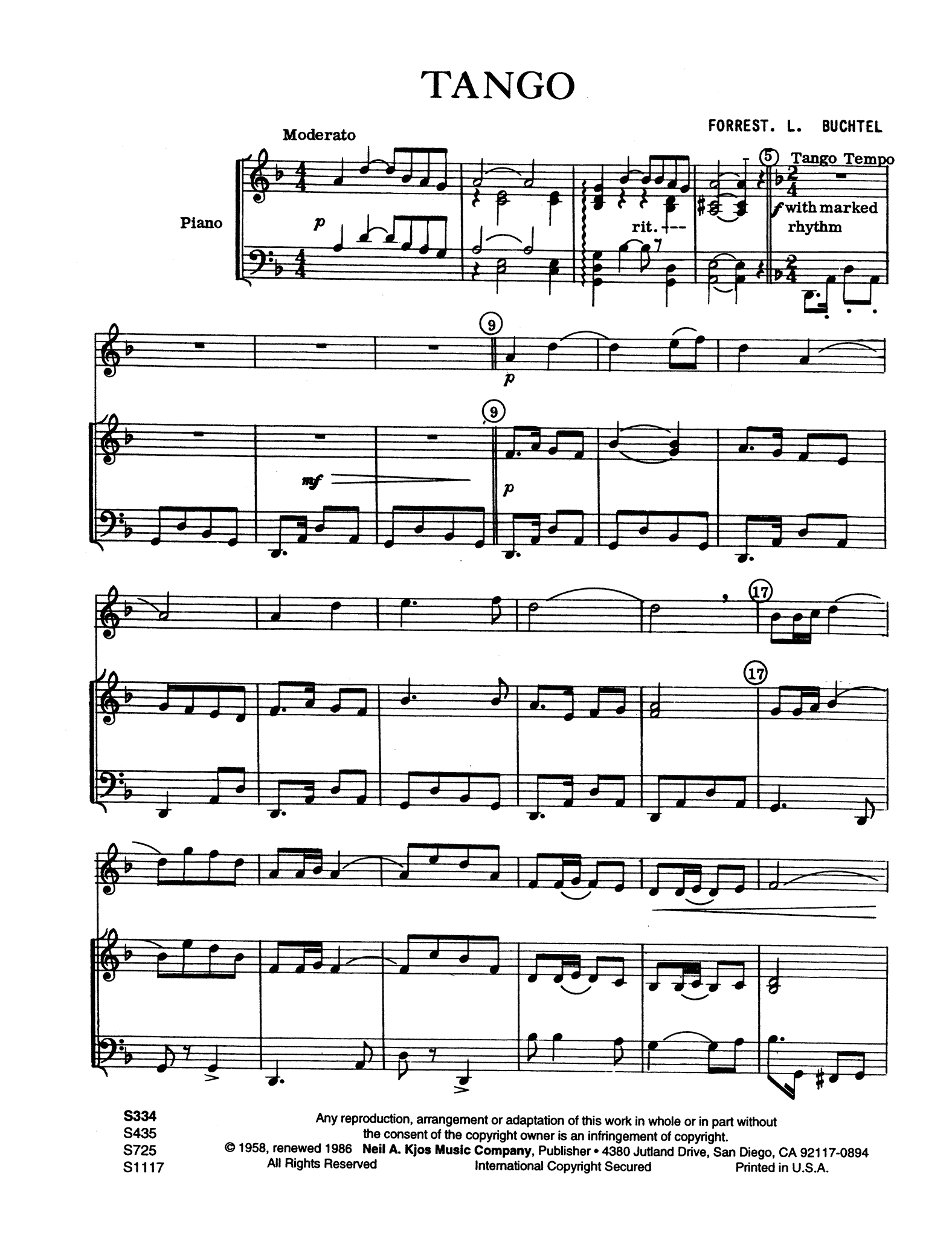 Buchtel, Forrest Tango clarinet and piano score