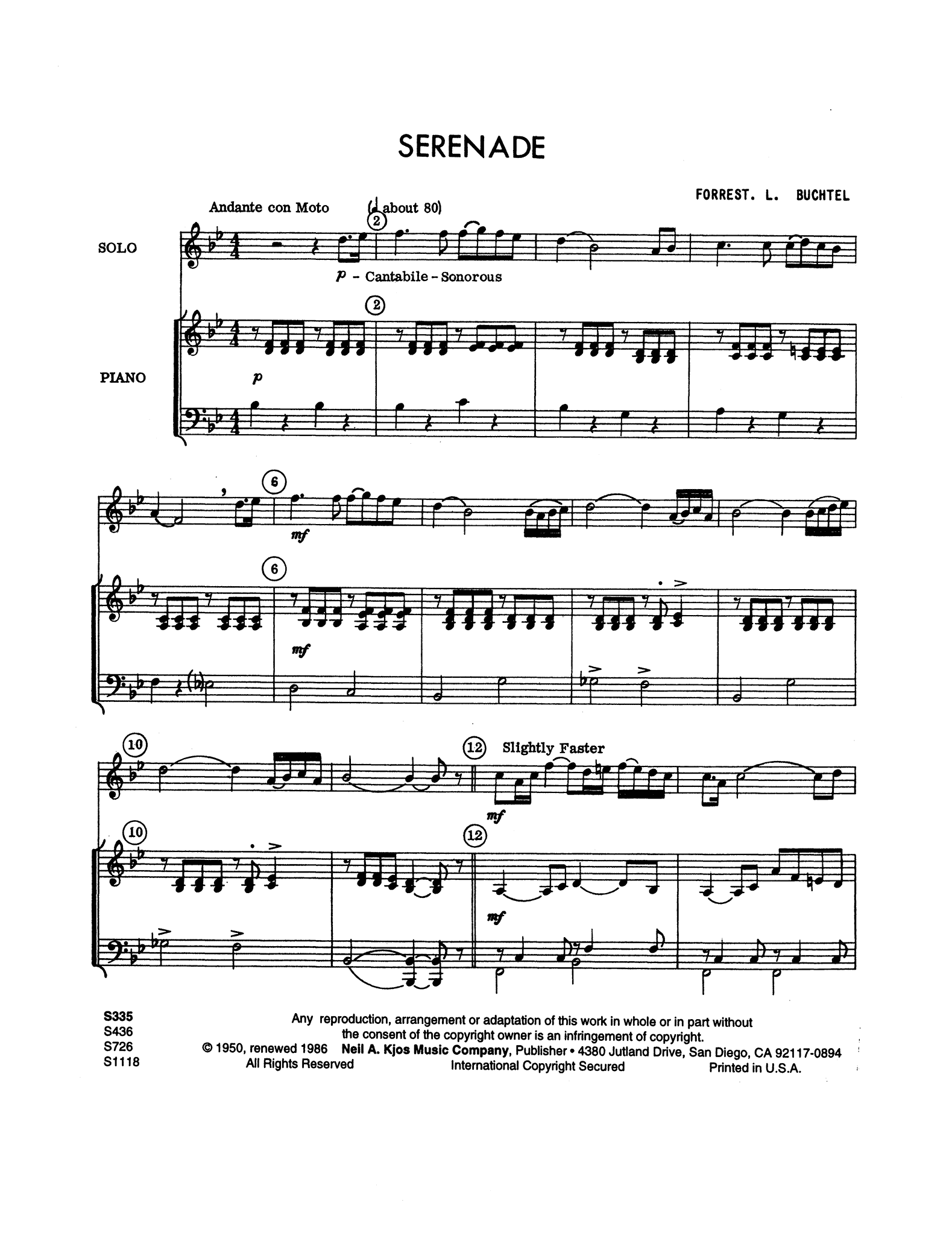 Buchtel, Forrest: Serenade for clarinet and piano score