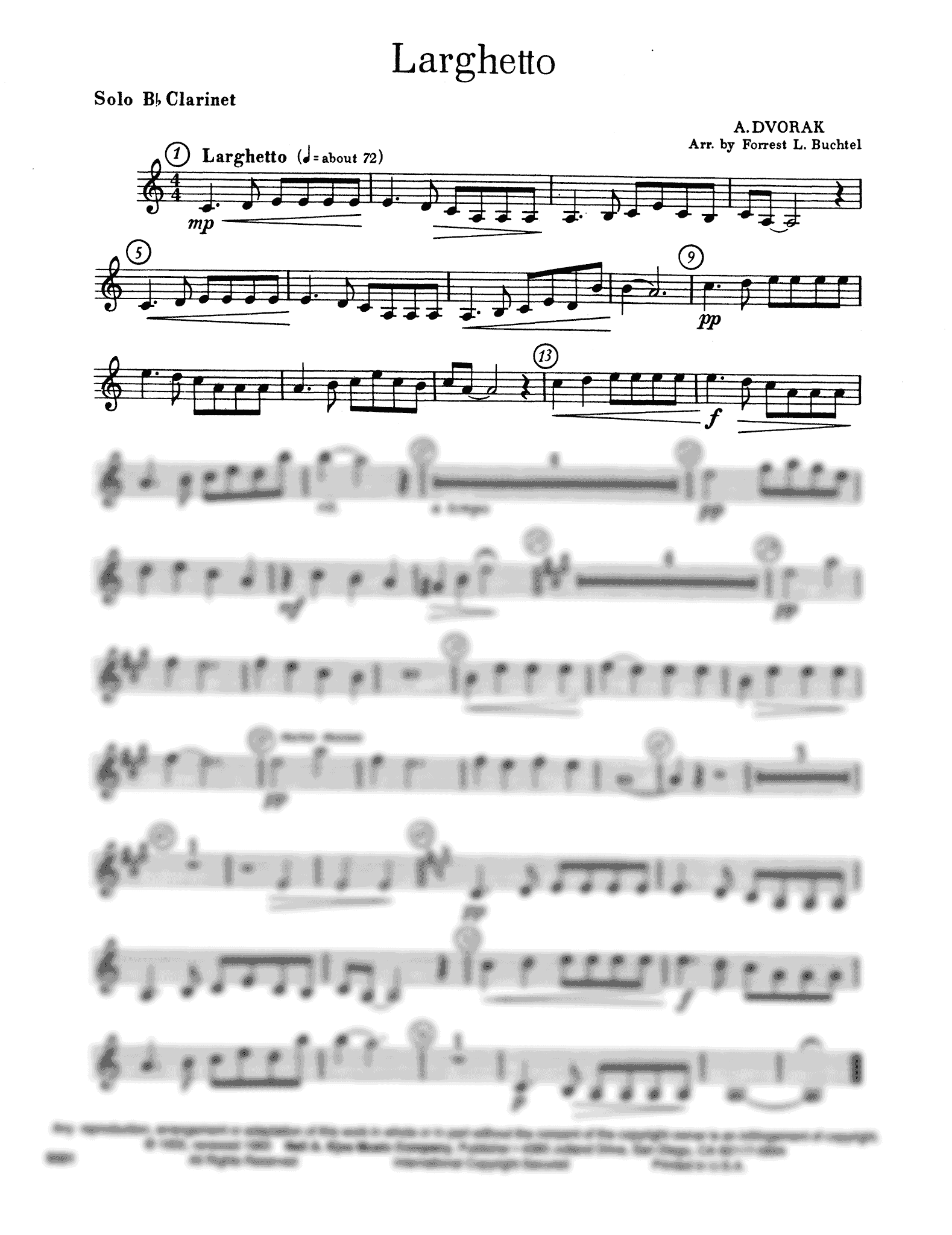 Dvořák Larghetto, from Violin Sonatina, Op.100 for clarinet & piano solo part